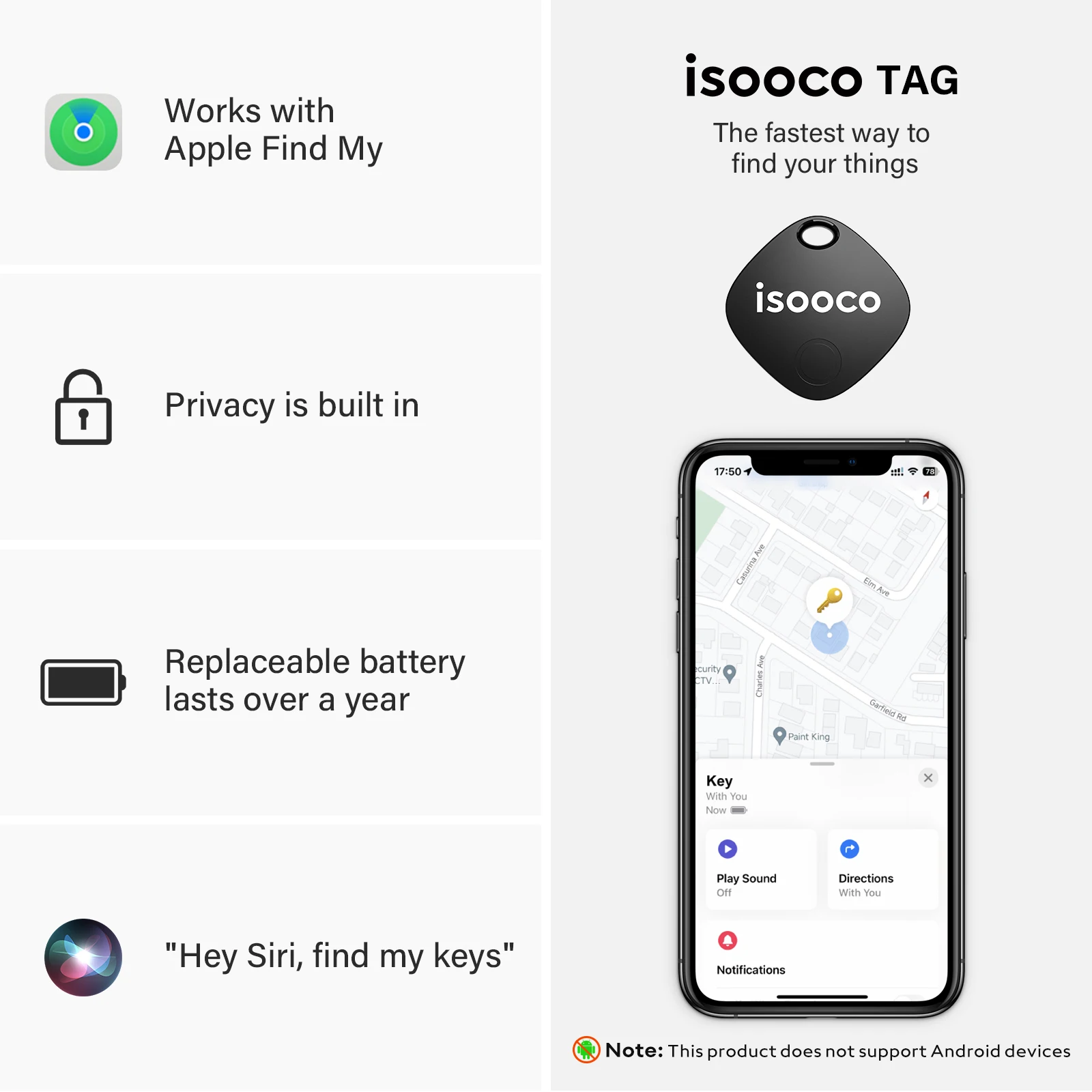 1/2/3/4pcs Isooco Mini Car Locator Anti-lost Wallet Keychain Smart Tag Bluetooth Tracker Key Item Finder Use Find My (IOS Only) photo 3
