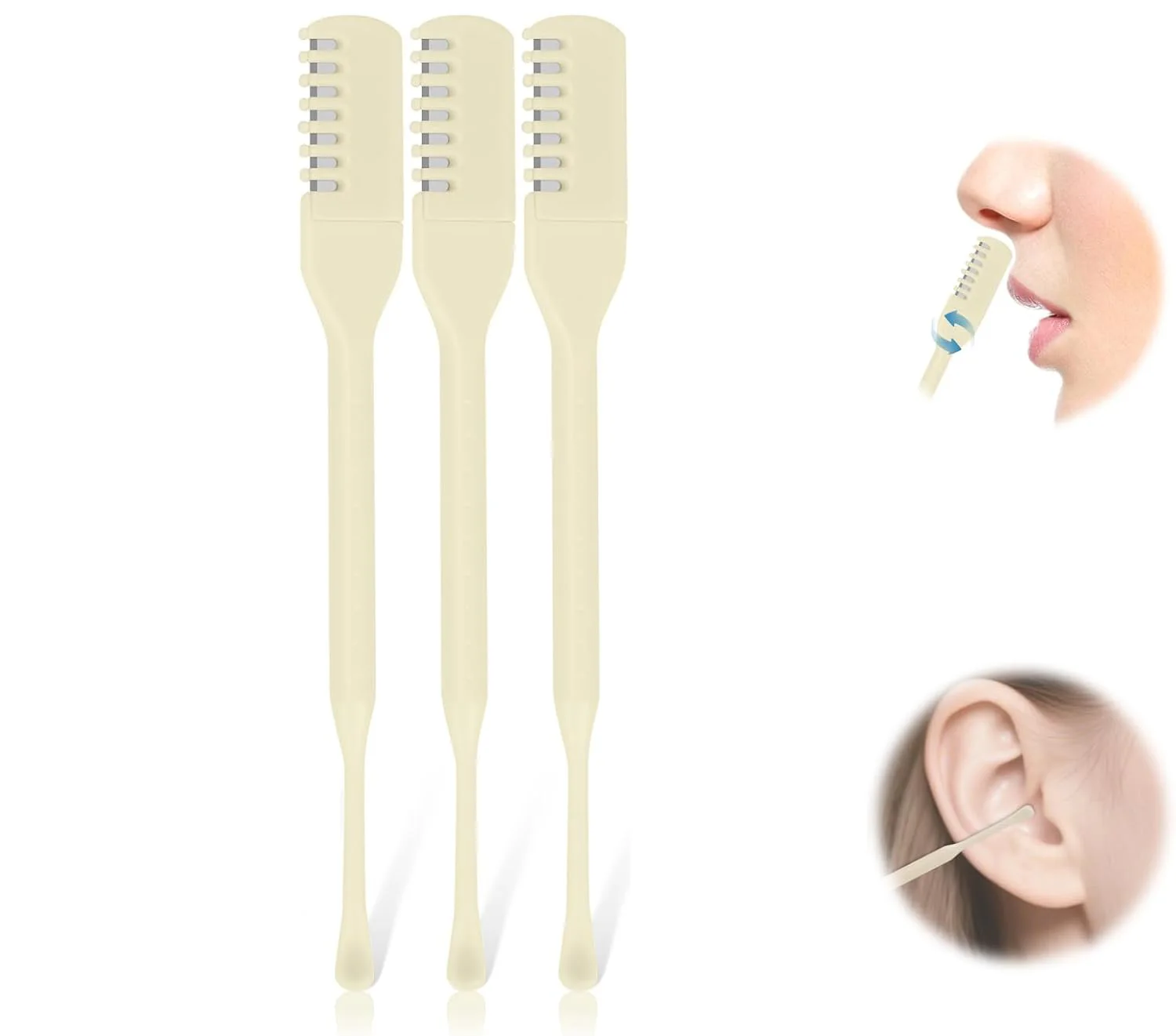 Manual Nose Hair Trimmer 3-Piece Set, 2-in-1 with Ear Cone, Unisex, 360-Degree Rotation, Portable Nose Hair Trimming Tool, Beige photo 1