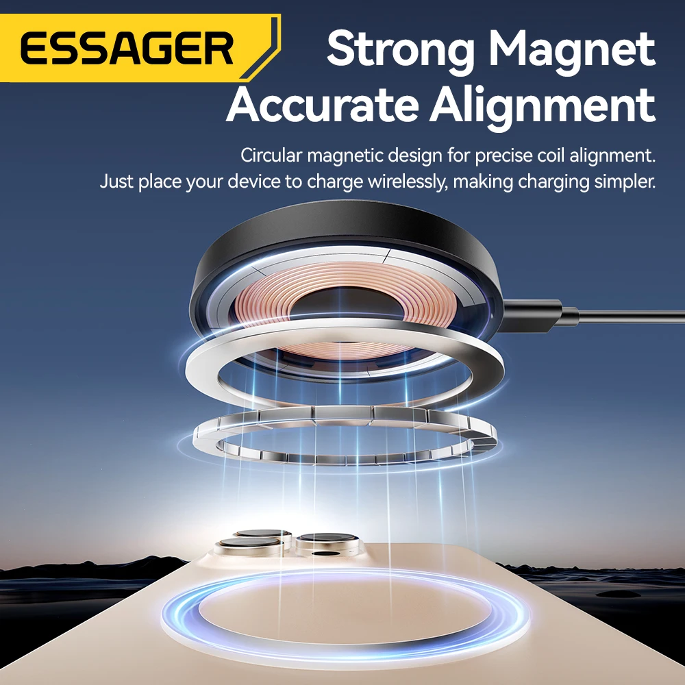 Essager Magnetic 15W Wireless Charger Fast Charging Pad Stand for iPhone 15 14  Airpods USB To Typec Phone Chargers Dock Station photo 4