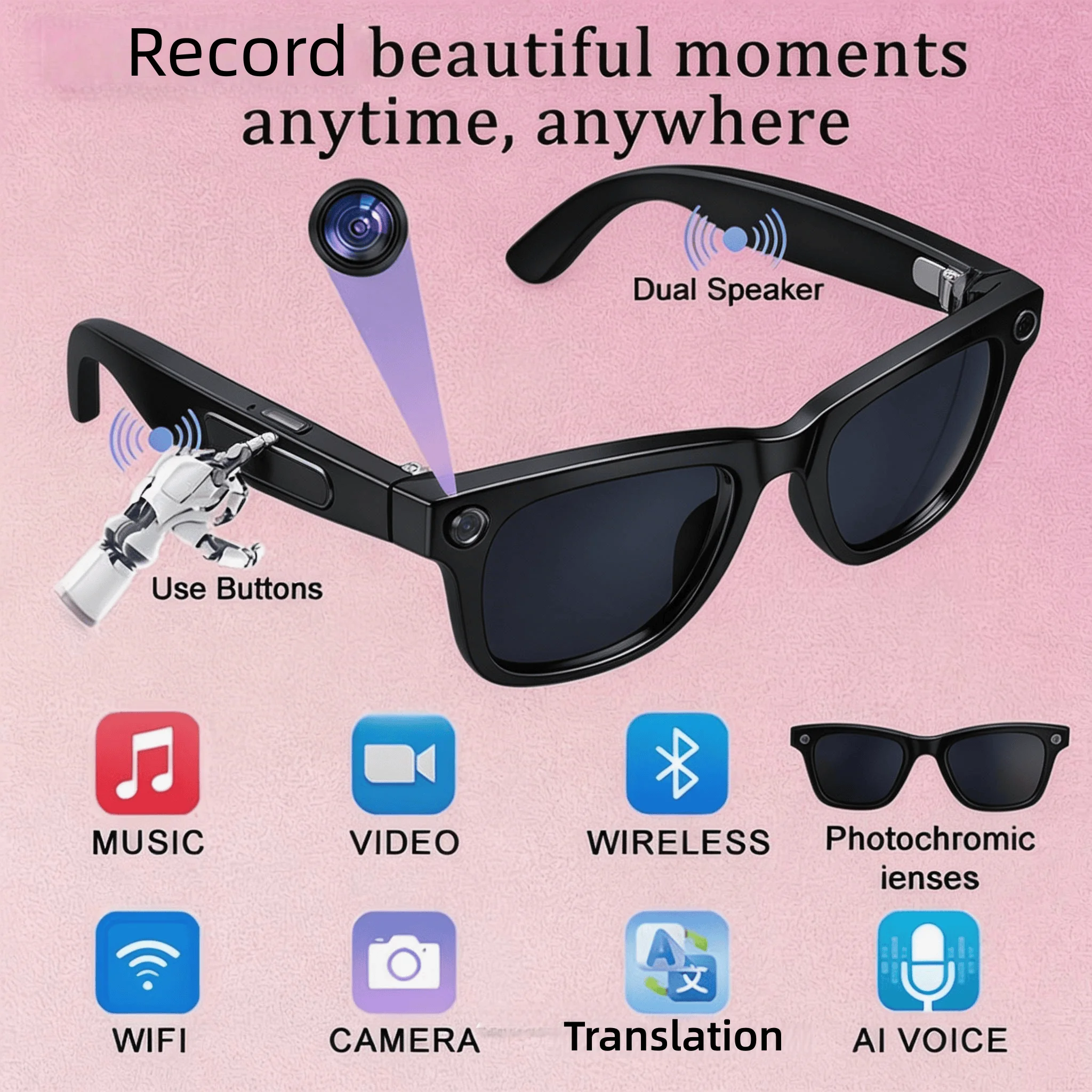 4K Camera Glasses with AI Smart Features That Support Real-Time Translation And Object Recognition, Open-Ear Audio, Ultra-Light Design, And Up to 8 Hours of Battery Life for Outdoor Cycling, Work, Travel photo 1