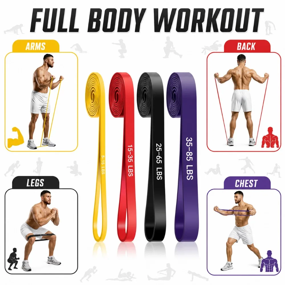 4PCSResistance Bands Set,Heavy Duty Pull Up Assistance Bands,Long Loop Exercise Bands for Strength Training,Home Gym Workouts photo 3