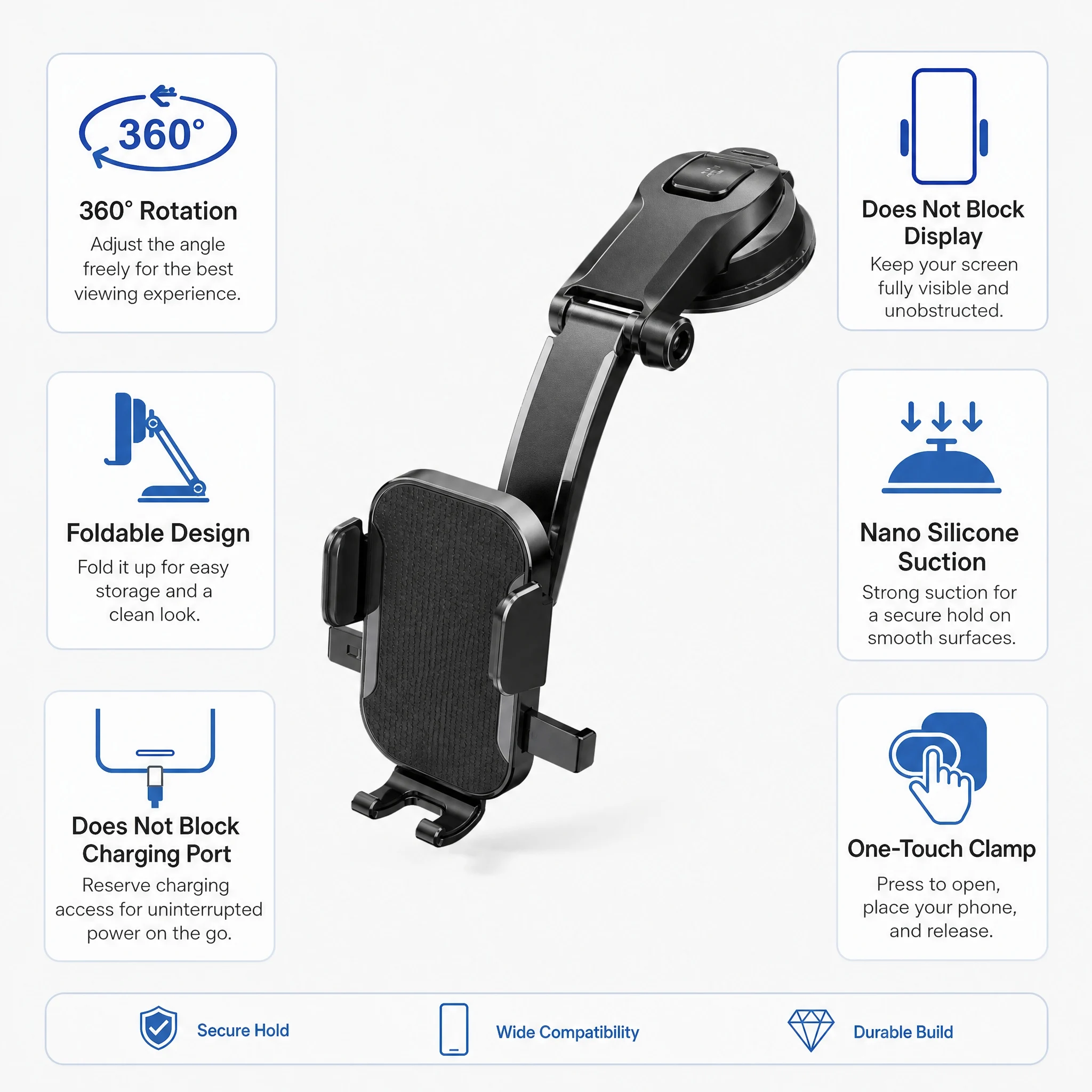 Car Phone Holder – Nano Flexible Silicone, 360° Rotation, Doesn't Block Screen,  Compatible with BlackBerry. photo 4