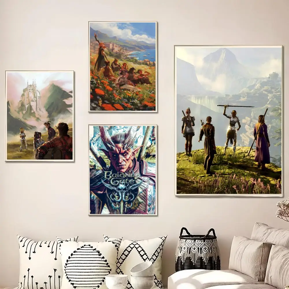 B-Baldurs Gate 3 Game Anime Painting Calligraphy Canvas Poster Wall Art for Living Room Bedroom Cafe Decor Gift photo 2