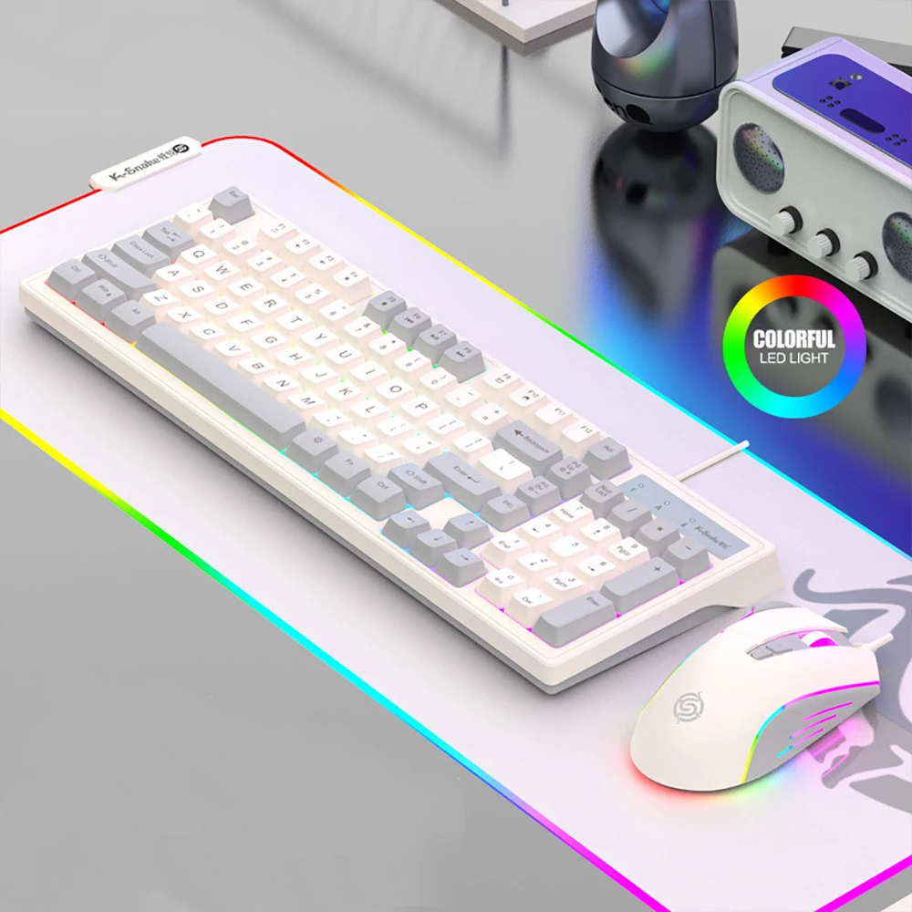 Wired Keyboard and Mouse 98key Cream Mechanical Feel Silent Office Mouse Set Girl Keyboard and Mouse for Laptop Ipad Supplies photo 3