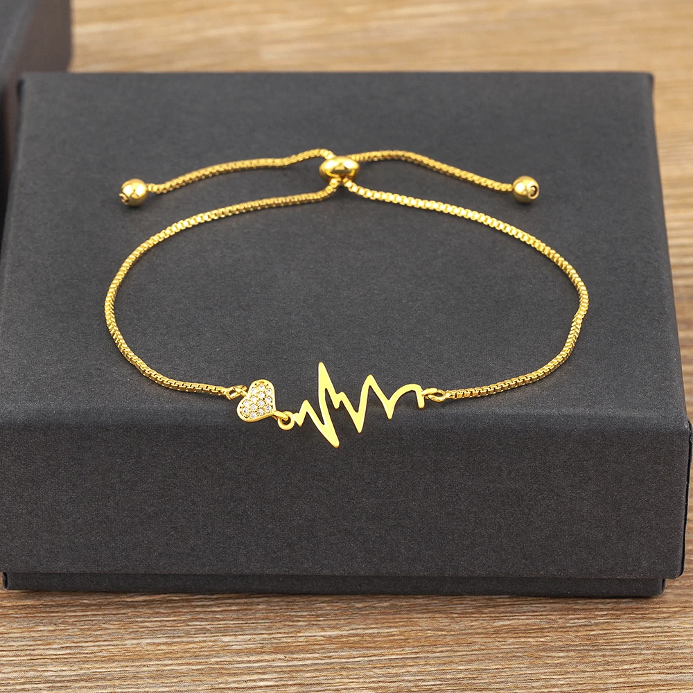 Nidin Sweet Princess Style High Quality Personality Design Adjustable Micro Inlaid Zircon Gold Plated Link Chain Bracelets Gift photo 5