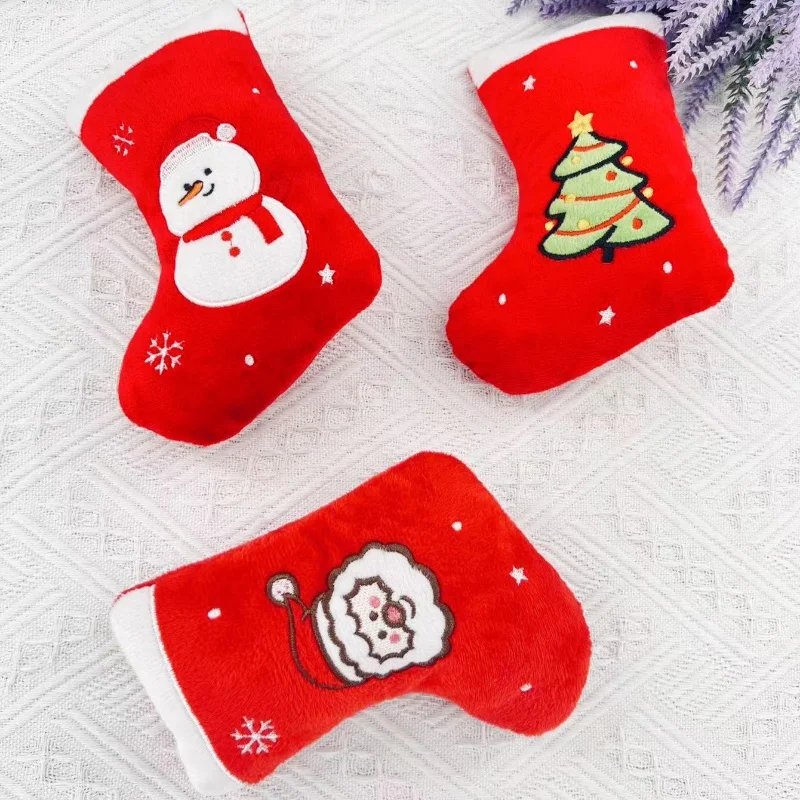 Cute Christmas Stocking Pet Squeaky Plush Toy Vocal Teeth Grinding Dog Chew Toy for Small Medium Large Dogs photo 3