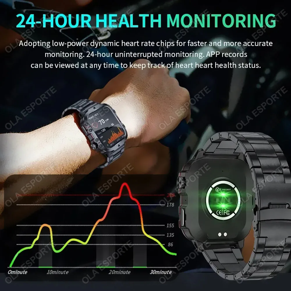 2026 New Military Smart Watch Men IP67 3ATM Outdoor Sports Fitness Tracker Blood Pressure Health Monitor BT Calls GPS Smartwatch photo 4
