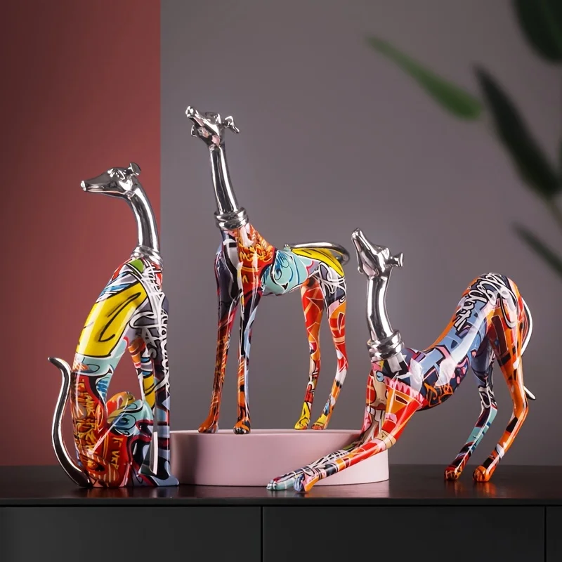 1pc Art Deco Resin Dog Sculpture - Colorful Abstract Animal Figurine for Tabletop Decor For Thanksgiving, Christmas,Decor photo 5