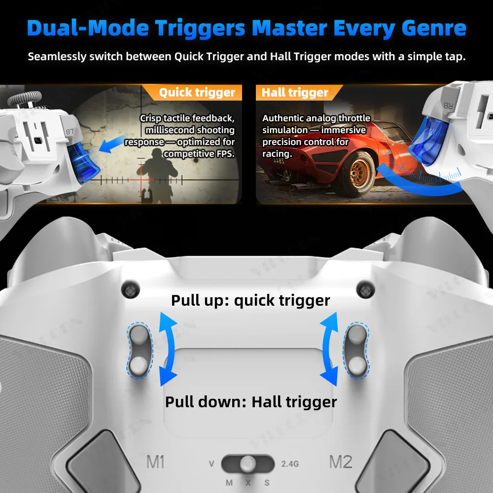 G8 Wireless Game Controller for PC Switch Android iOS Mobile Phone 4 Hall Operation-with TMR Hall Joystick, 30-90gf Adjustable Damping, Smart Screen, Turbo Macro RGB Light, 6-Axis Vibration Gamepad photo 5
