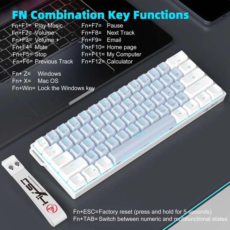 Mechanical Keyboard Compact Portable Keyboard 61 Keys Blue Axis Red Axis Ice Blue Lighting Type C Charging Wired Keyboard photo 5