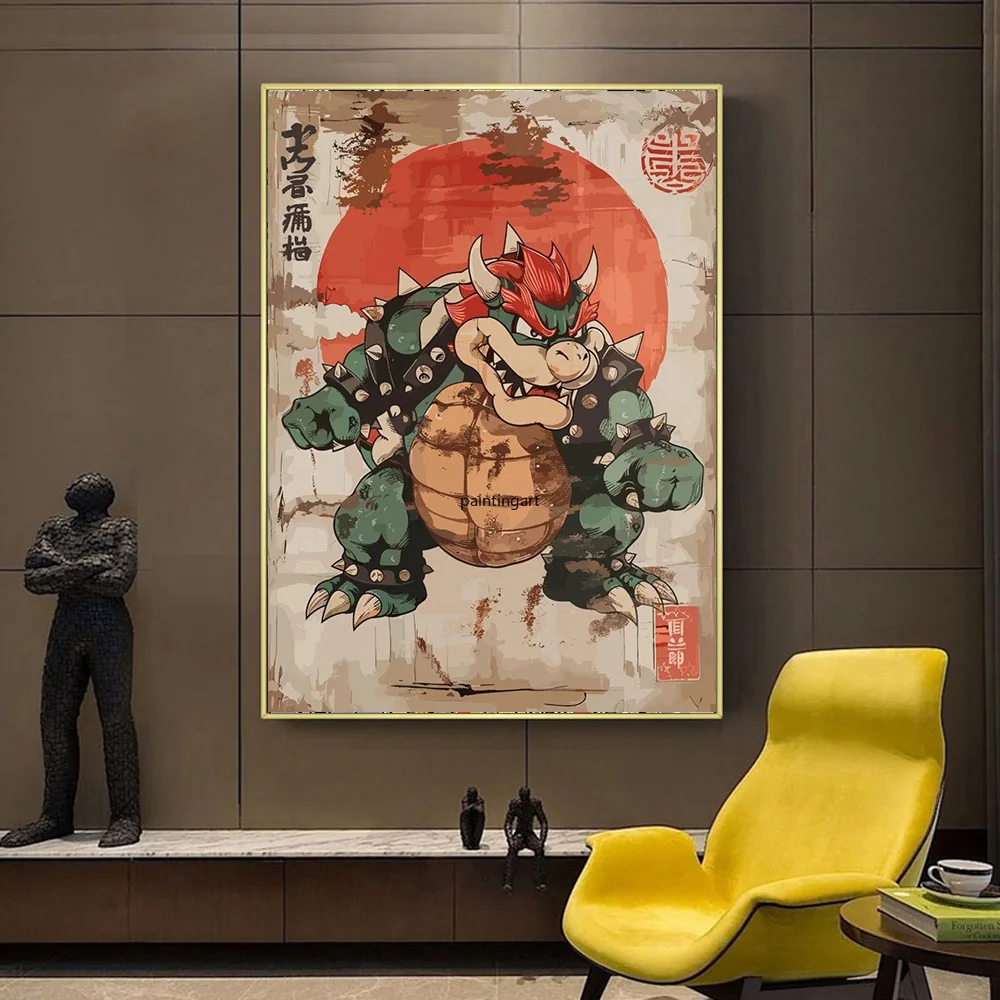 Bandai Japanese Anime Mairoi Retro Wall Art Poster King Bowser Canvas Art Prints Super Yoshi Wall Decor Picture Canvas Painting photo 4
