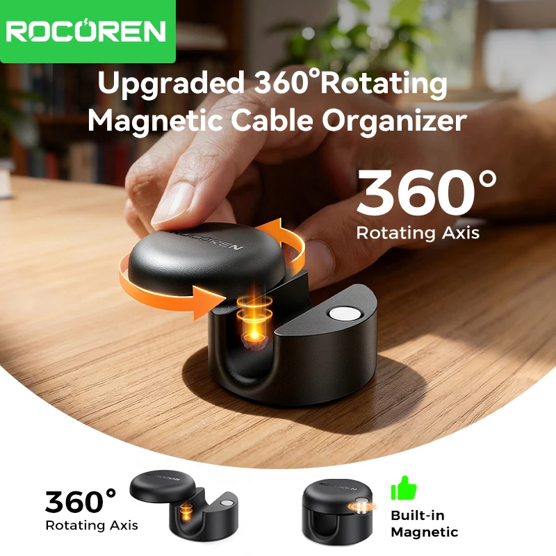 Rocoren 360° Rotating Magnetic Cable Management Self Adhesive Wire Cord Organizer Cable Clips Adjustable Wire Holder Under Desk photo 2