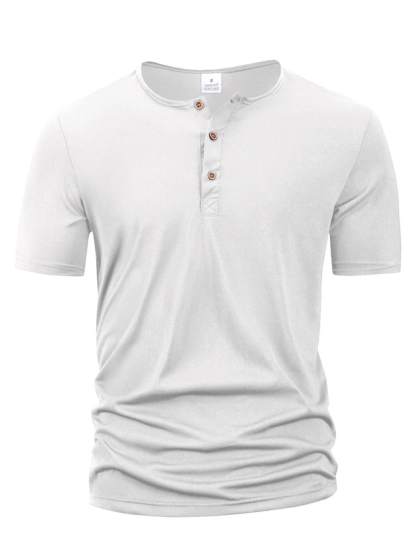 Summer Men Henley Collar T-shirts Button Slim Casual Male Solid Color Short Sleeve Men Sports T-shirt Polo shirt Tops photo 3