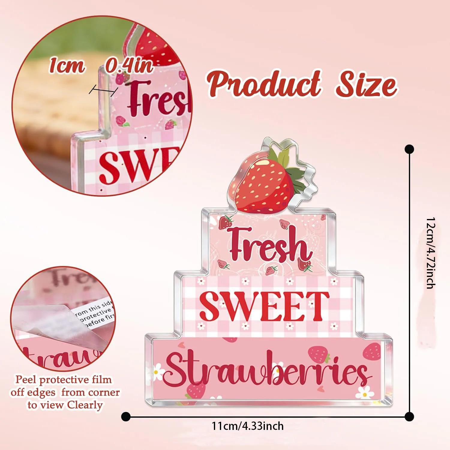 Acrylic Strawberry Decor Plaque Desk Decoration Sign Summer Gifts Decor For Kitchen Bathroom Farmhouse Table Home Office Fake photo 2