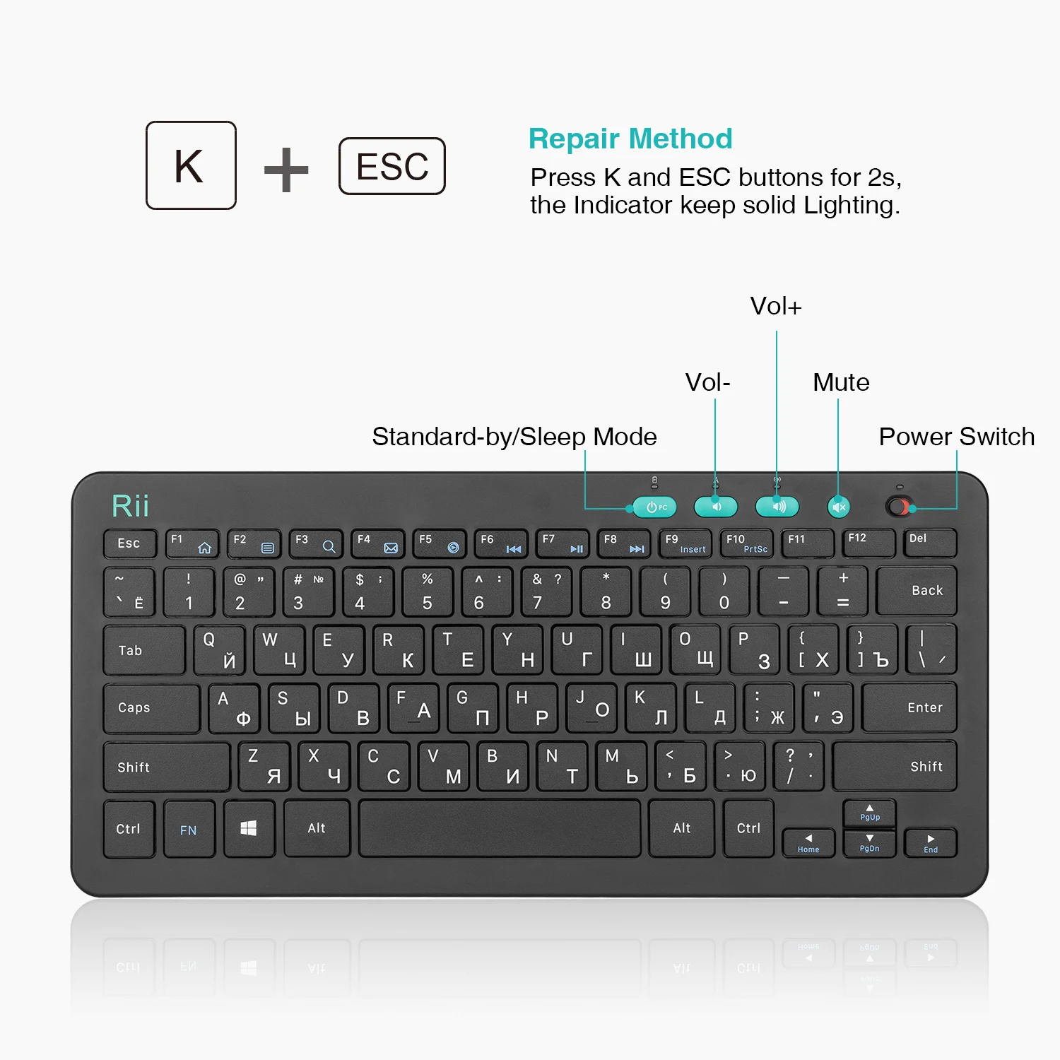 Rii RKM709 2.4G Wireless RU/US Keyboard & Mouse Combo Multimedia Office Keyboard for PC Laptop Desktop photo 6