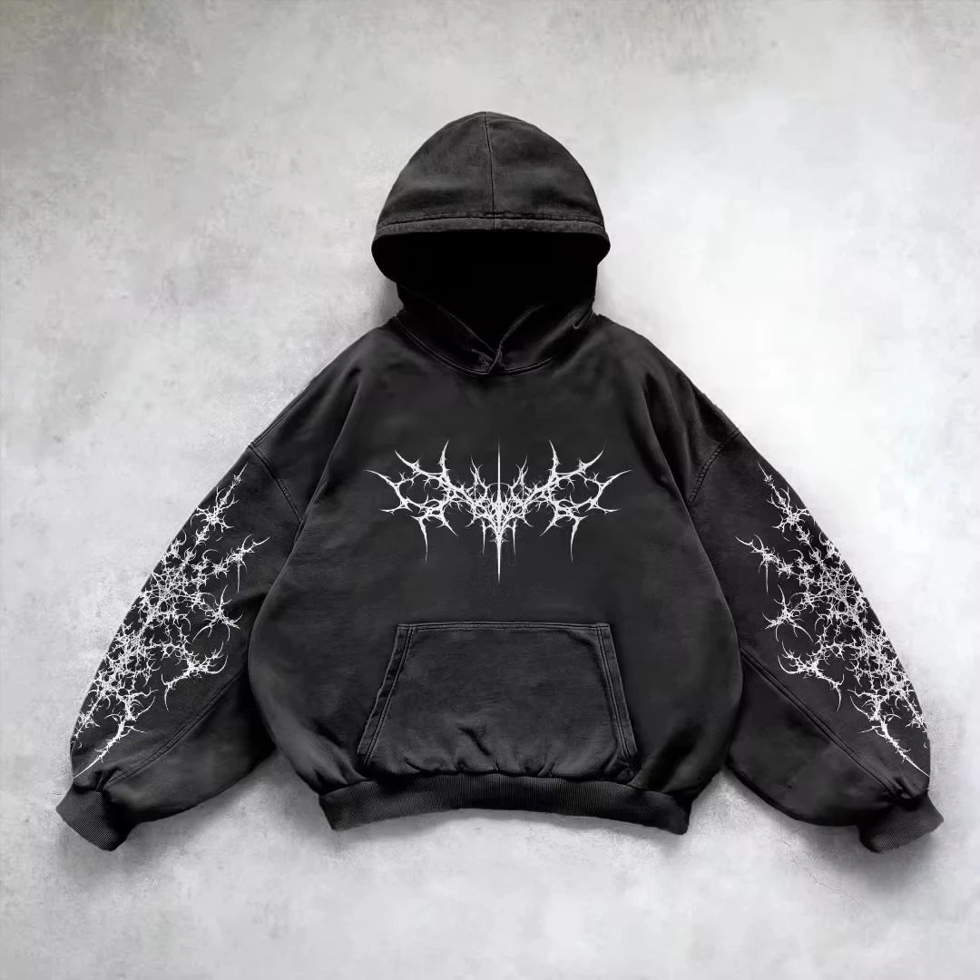 Retro Gothic Graphic Print Hip Hop Hoodie for Men Y2k Grunge Punk Casual Loose Pullover Women Streetwear Sweatshirt Hoodies photo 4