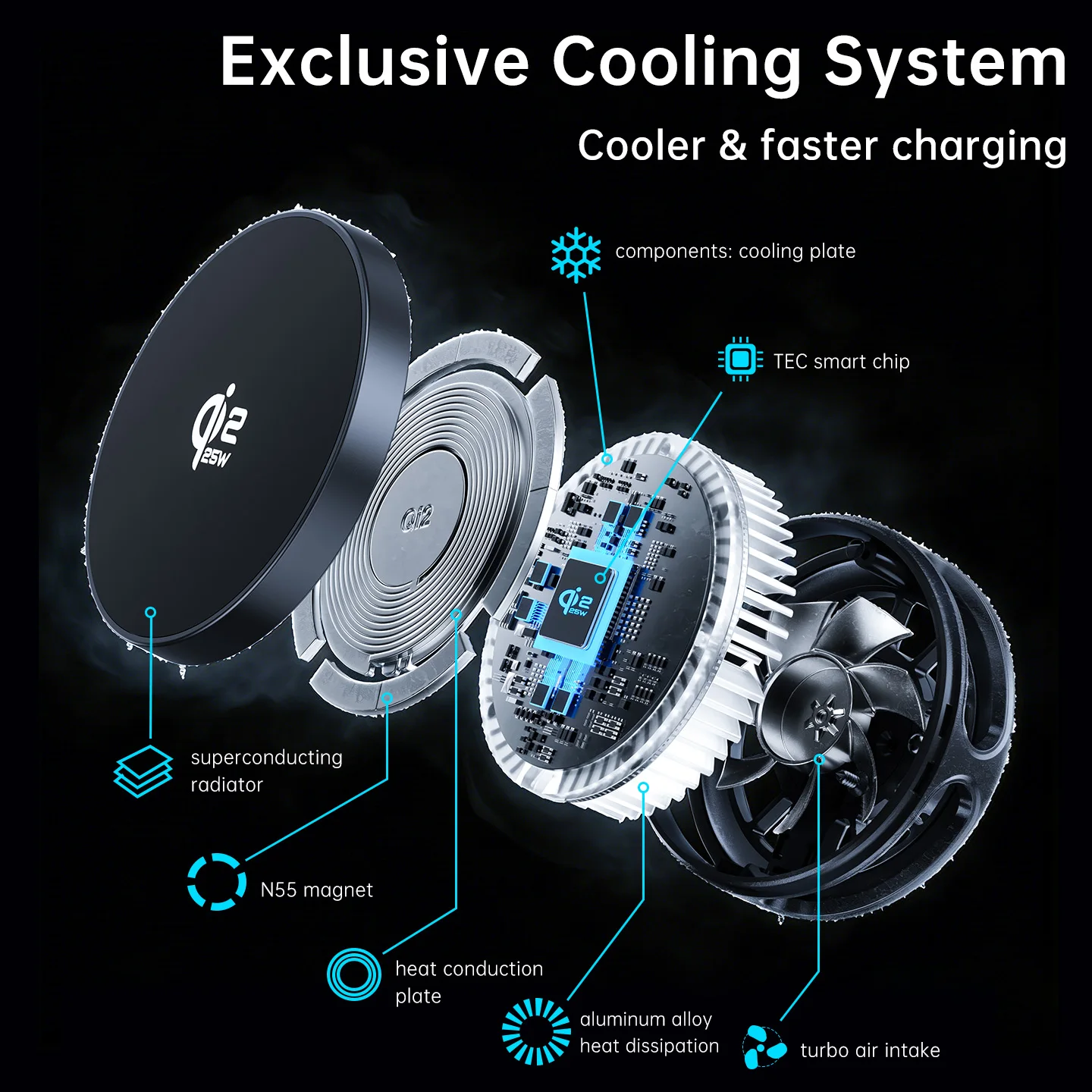 25W MagCold Wireless Charging Stand for iPhone 17 Galaxy S26, Qi2.2 Fast Charger Magnetic Cooling Dock for IWatch/Galaxy Watch 9 photo 3