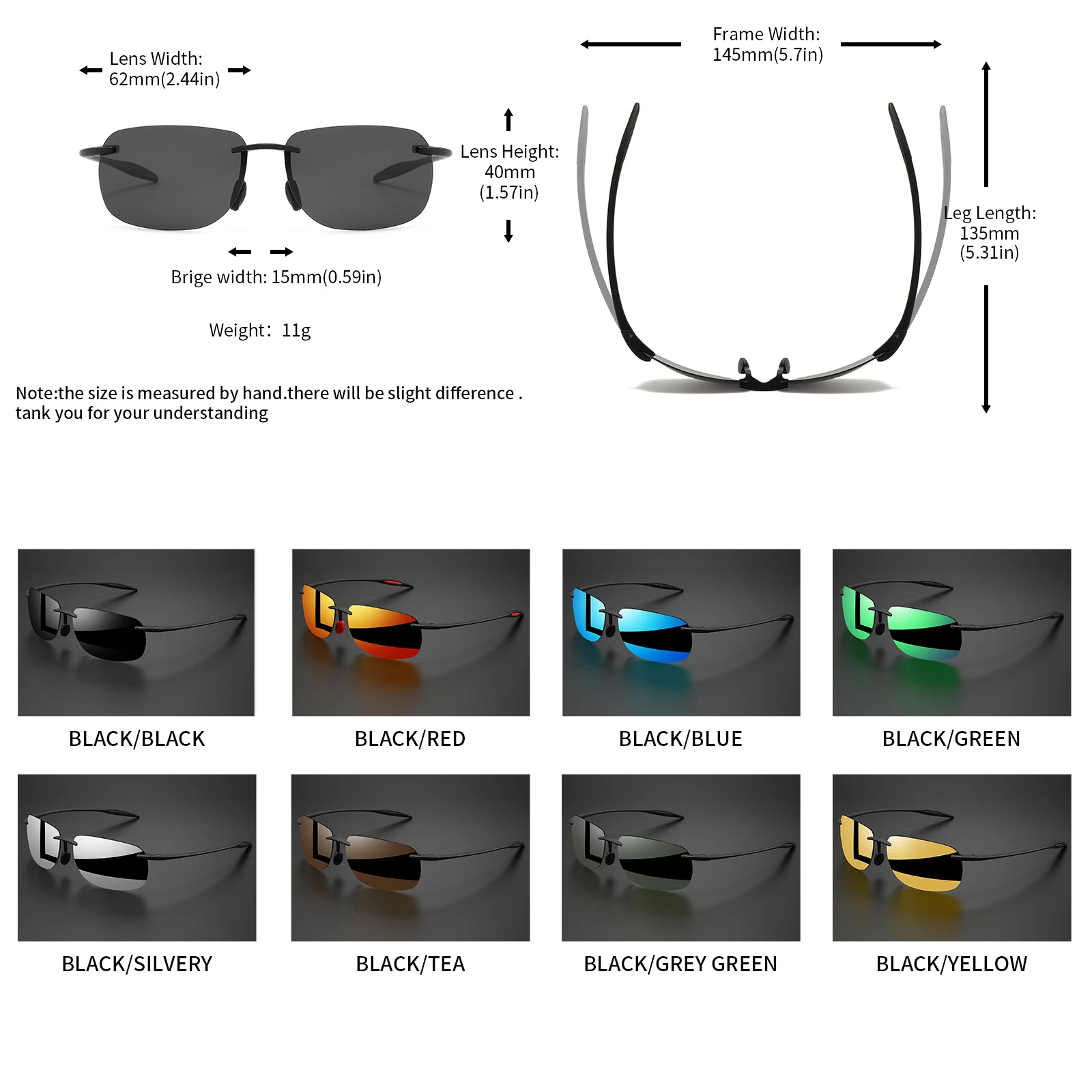 Ultra Light 11g TR90 Frameless Polarized Sunglasses - Flexible & Comfort Fit, Square Shape for Driving, Fishing, Outdoor photo 5
