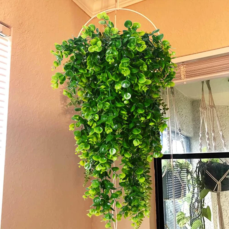 Artificial Hanging Plants Faux Eucalyptus Leaf Greenery Vine Outdoor UV Resistant Plastic Plants for DIY Home Wedding Decoration photo 2