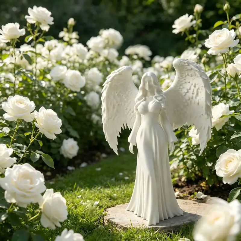 New#3D Printed Praying Angel Statue Guardian Angel Figurine White Gold Religious Sculpture For Home Altar Decor photo 2