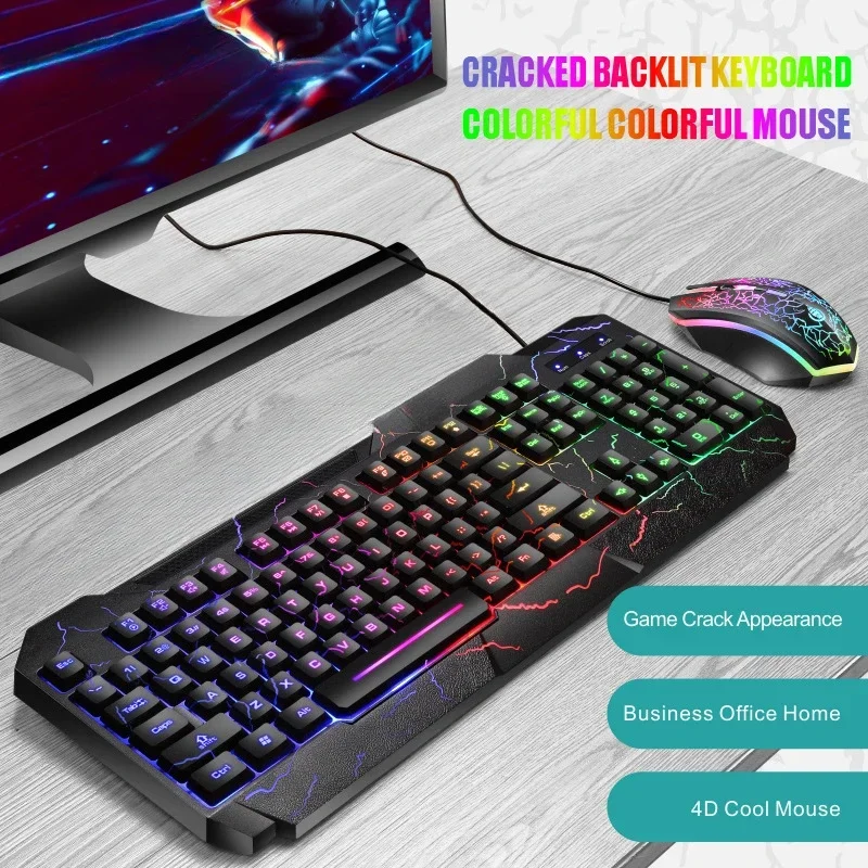 Computer Desktop Wired Gaming Keyboard Mouse Mechanical Feel Led Light Backlit Keyboard Mouse Combos photo 2