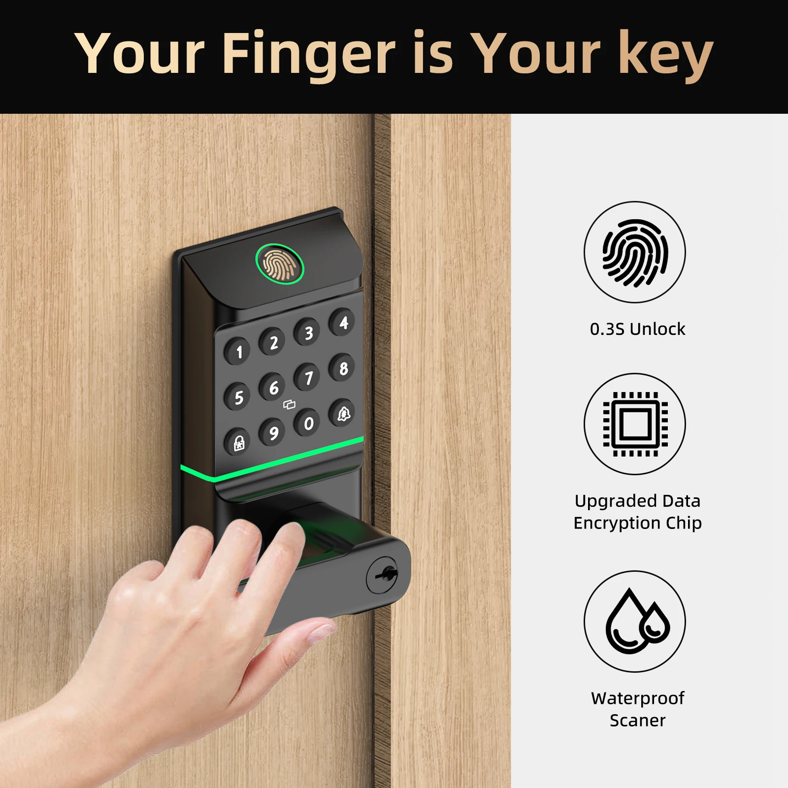 Viladepot Smart Lock Fingerprint Door Lock TYPE-C Interface App Control Passcode Unlock Electronic Touchscreen Keypad Handle photo 4