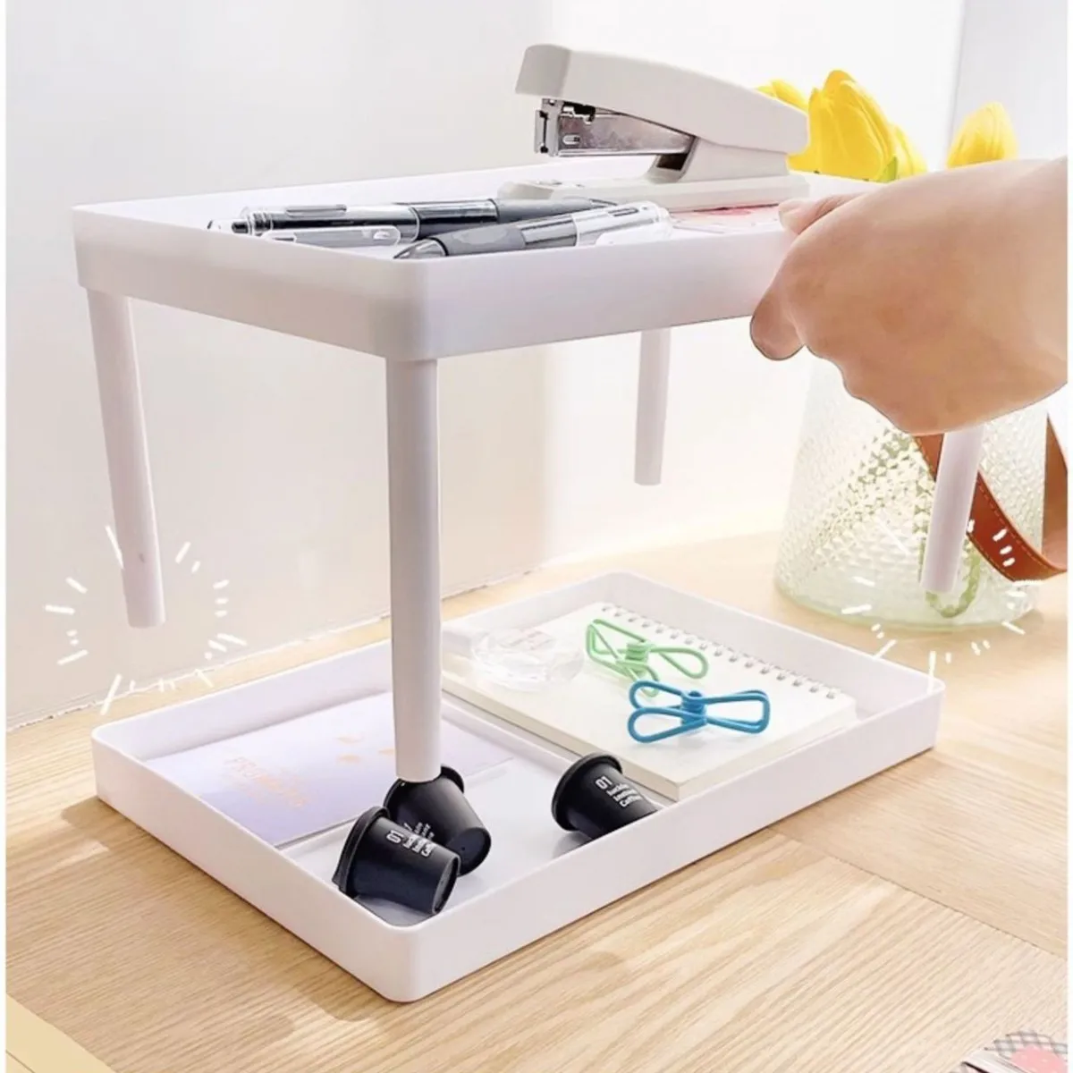 Multifunctional Desktop Cosmetic Storage Rack Office Storage Box Organizer Stationery Sorting Rack Double-layer Storage Rack photo 2