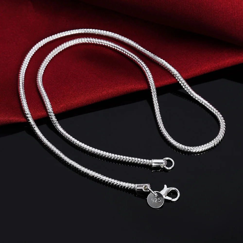 40-75cm 925 Sterling Silver 1MM/2MM/3MM solid Snake Chain Necklace For Men Women Fashion Jewelry for pendant photo 2