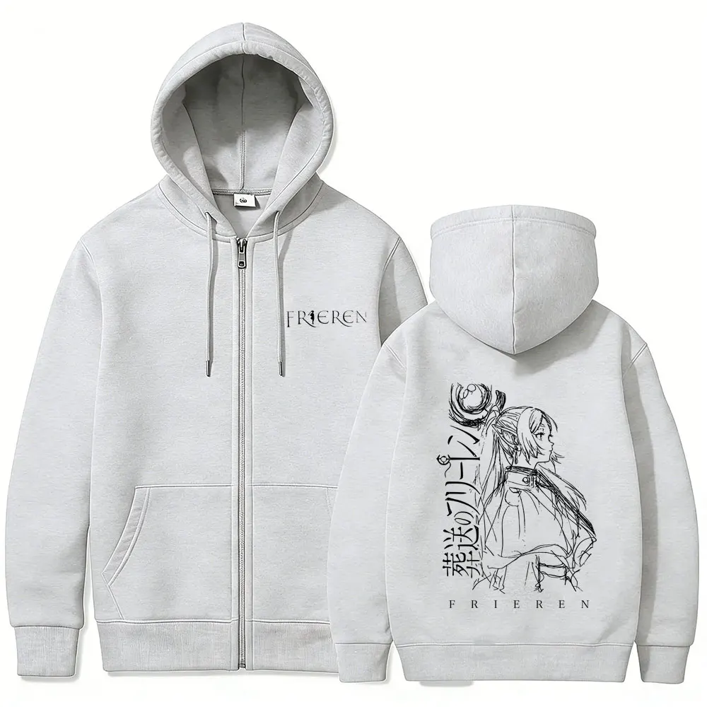 Anime Frieren Beyond Journey's End Print Zipper Hoodie Men Women Casual Oversized Zip Up Hoodies Male Manga Kawaii Humor Jacket photo 5