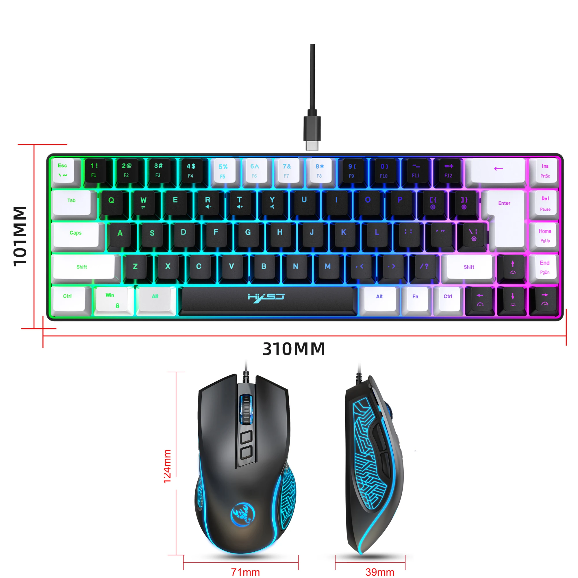 2024 Newest HXSJ Mini V200 68 Keys Mechanical Feel Keyboard Compact RGB Luminous Gaming Mouse and Keyboard Combos for PC Gaming photo 5
