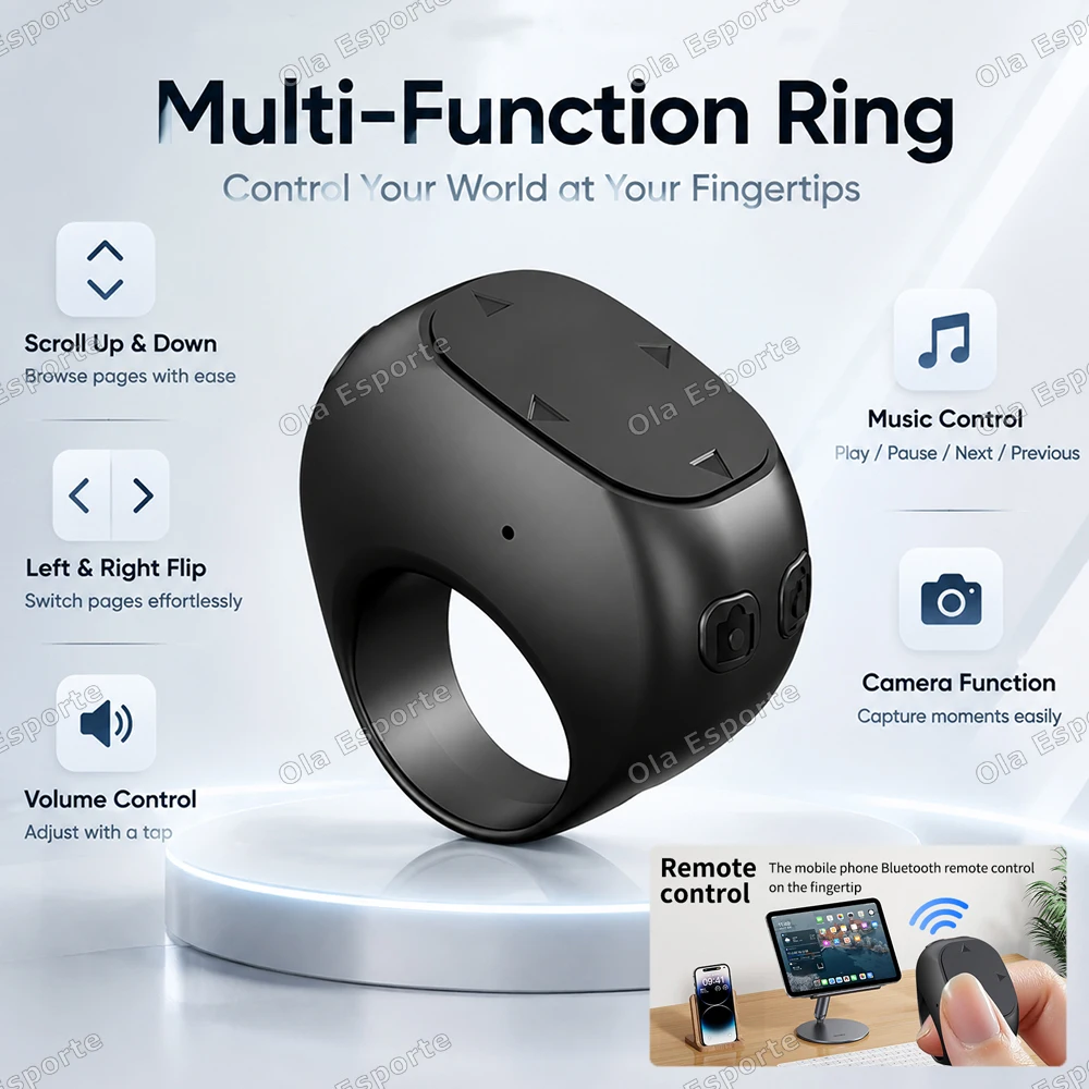 Mini Wireless Remote Ring Bluetooth Page Turner Music Player for Phone Android IOS  iPad Controller USB Rechargeable Rings R12 photo 1
