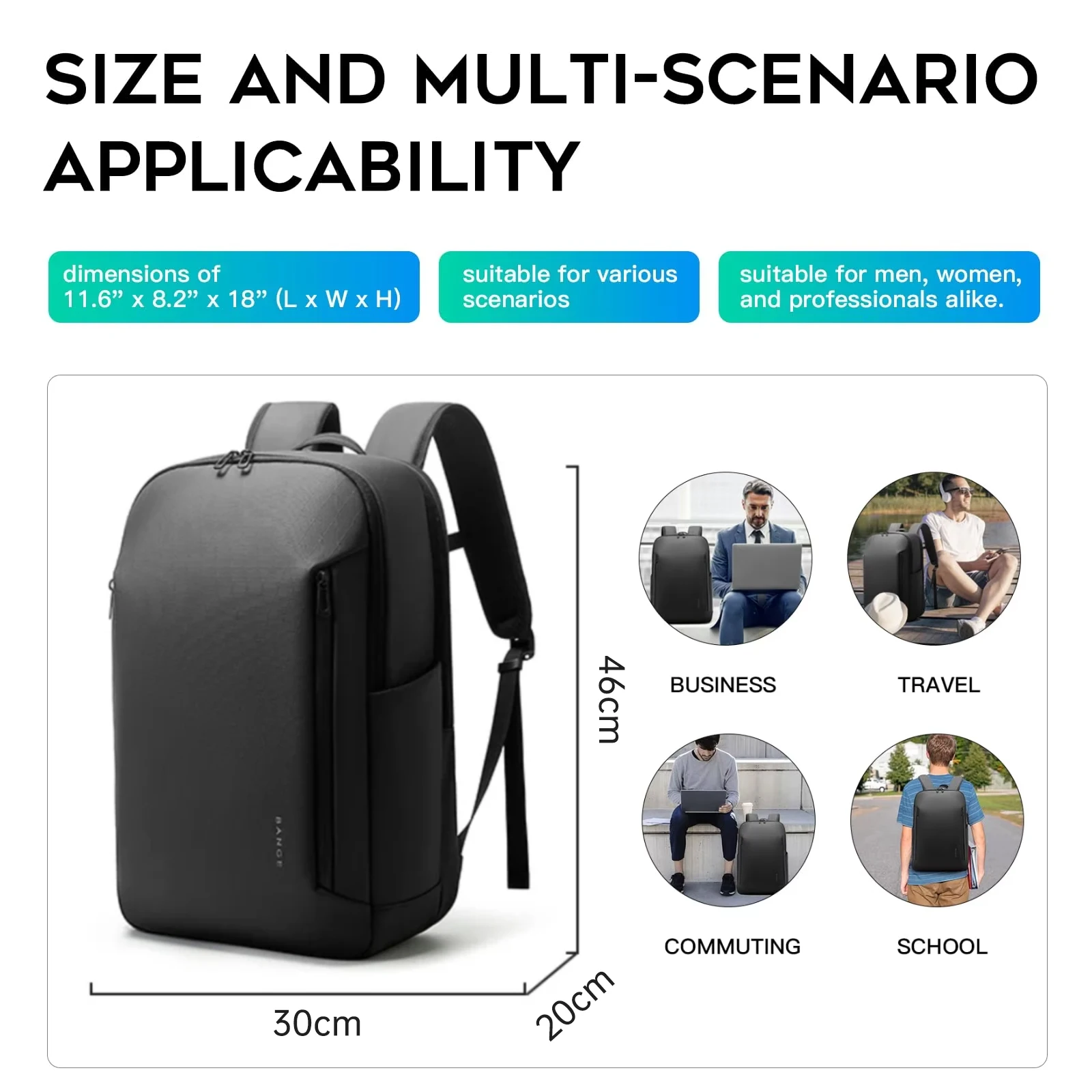 BANGE New Casual Multi-Pockets Big Capacity Daily 15.6inch Laptop Light Waterproof For Business Trip Roomy Men Backpack with YKK photo 2