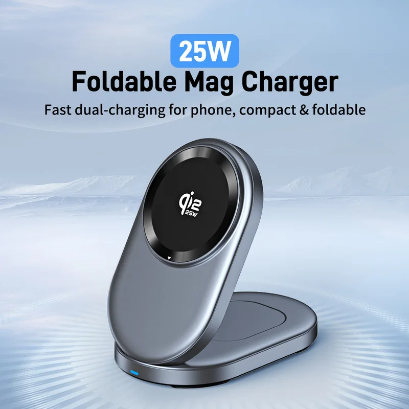 Ultra Foldable Storage Magnetic 25W Qi2.2 Wireless Charger Stand for iPhone 17/16/15/14 Vertical Super Fast Charging Desk Mounts photo 1