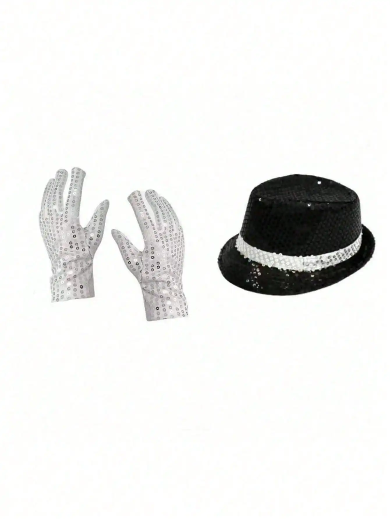 Michael Jackson Costume Accessories Set - Sequin Fedora Hat + Rhinestone Gloves + Aviator Sunglasses, Halloween Cosplay Party Dr photo 4