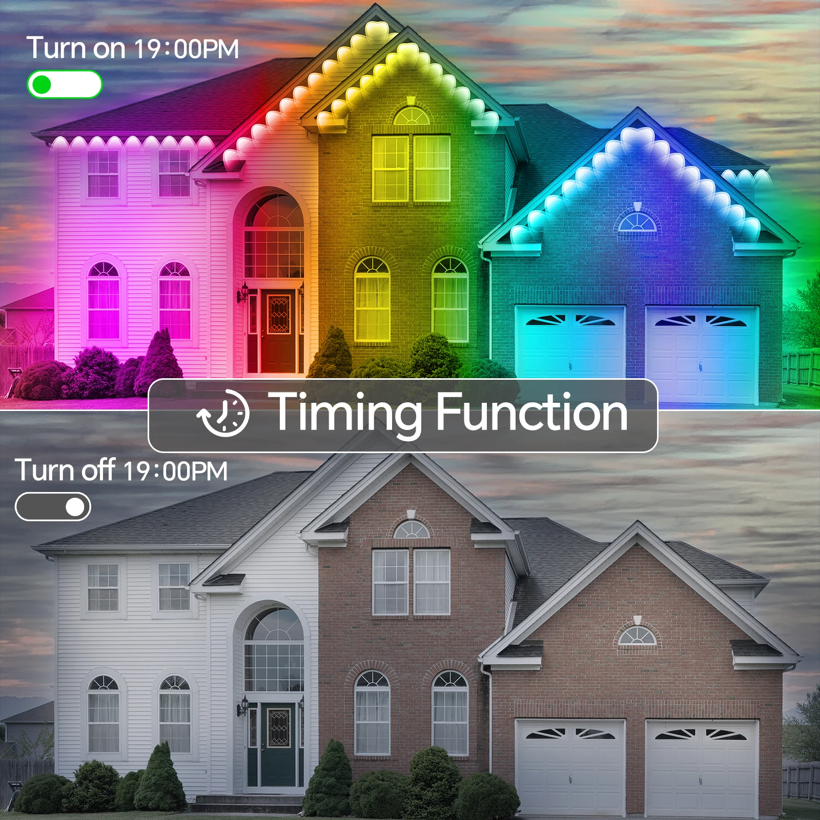60M & 200FT Permanent Outdoor LED Eaves Lights RGB Waterproof Smart String Lights App Remote Control Color Changing Lamp for House Roof Garden Christmas Holiday Party Daily Accent Lighting photo 7