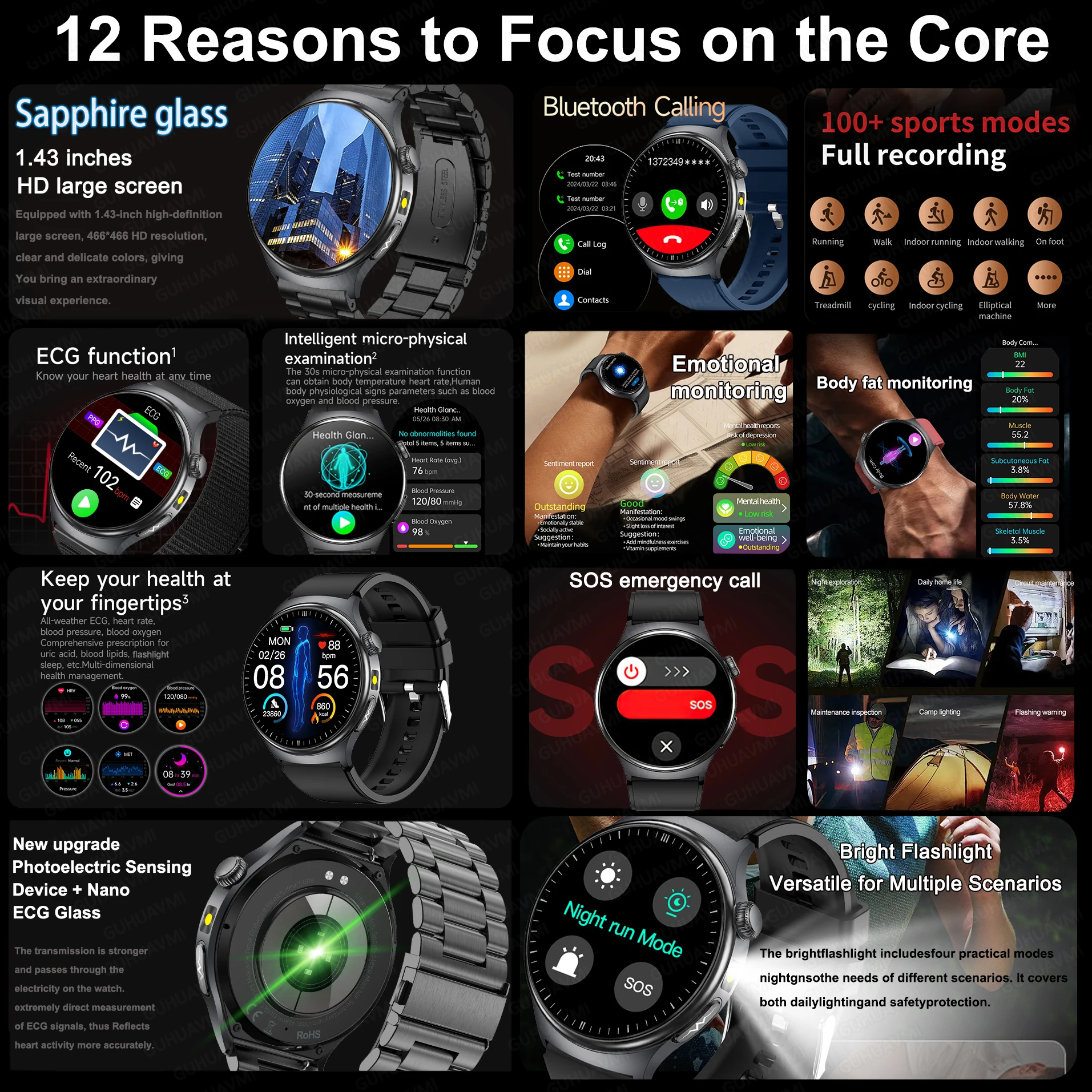 2026 New AI-Diagnosis Care Smartwatch ECG+PPG Accurate Uric Acid Blood Pressure Body Fat Five Organ Fitness Waterproof Smartwatc photo 2