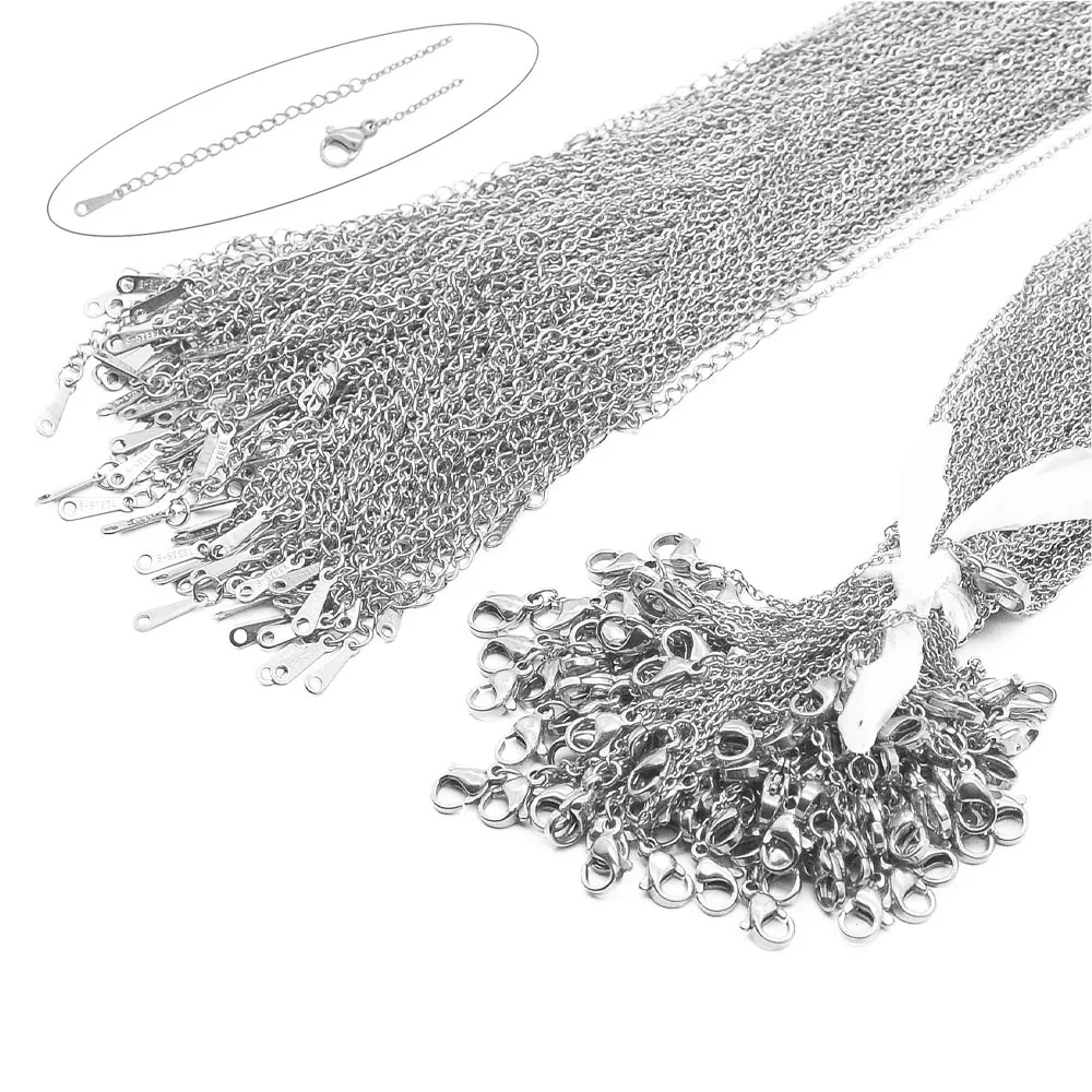 100pcs/Lot Bulk Wholesale 304 Stainless Steel Cable Link Rolo Chain Necklace Gold Color 45-50cm for DIY Jewelry Making Women photo 2