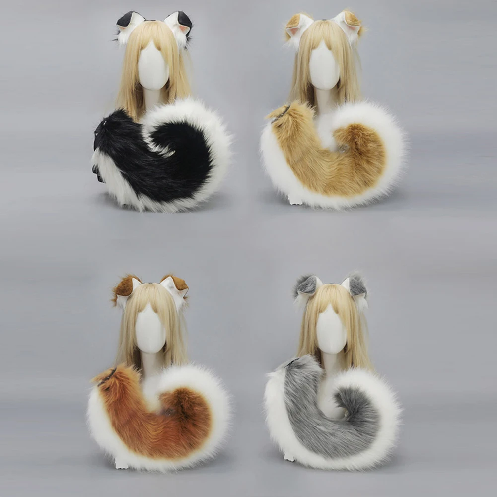 Halloween Dog Ear Tail Set  Cosplay Accessories Costume Plush Realistic Animal Ears Tail for Anime Party Cute Pet Role Play photo 3