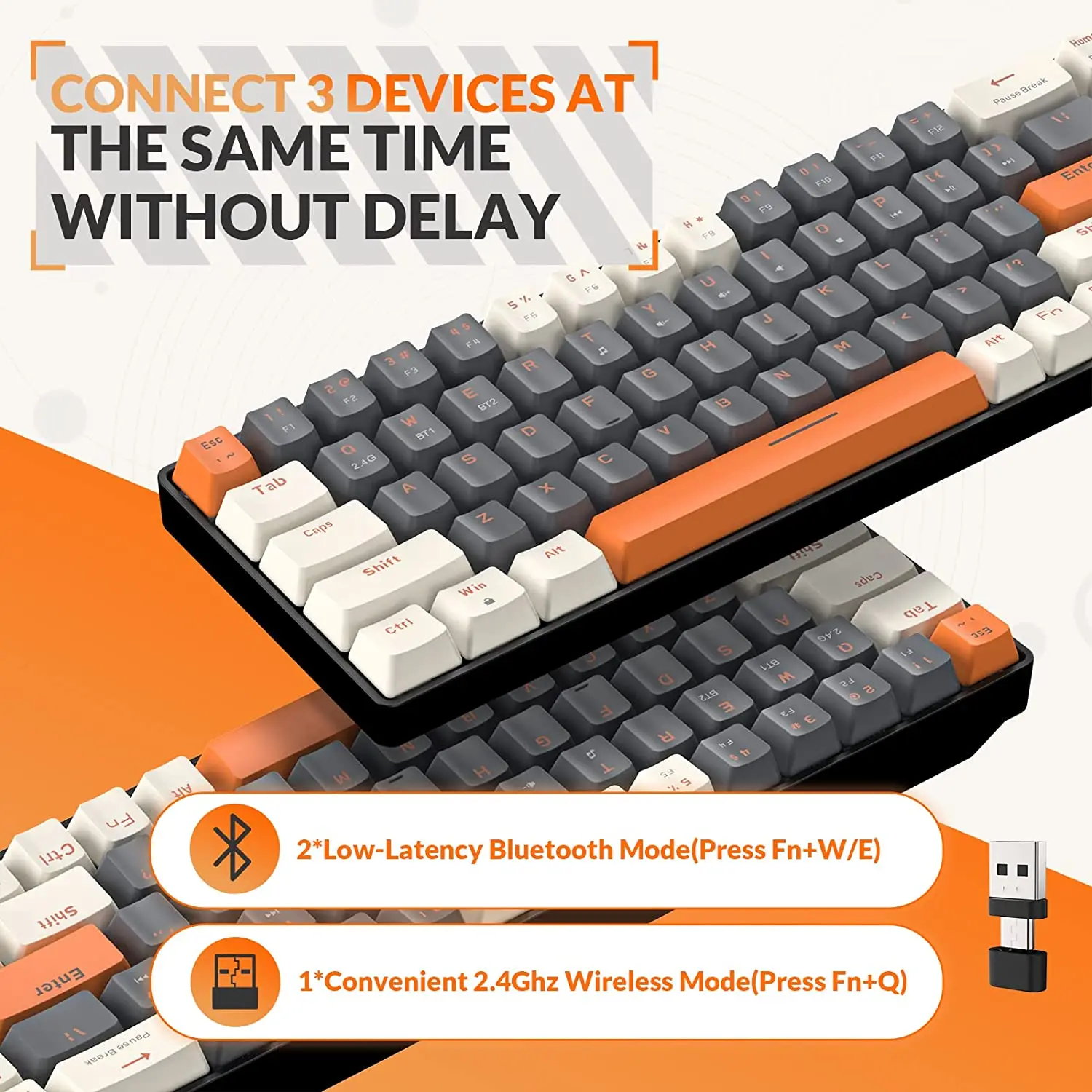 RK68 60% Wireless Mechanical Keyboard, Bluetooth 5.0/2.4GHz with Dual Mode 2-in-1 Receiver, 68-Key Hot-Swappable Gaming Keyboard photo 3