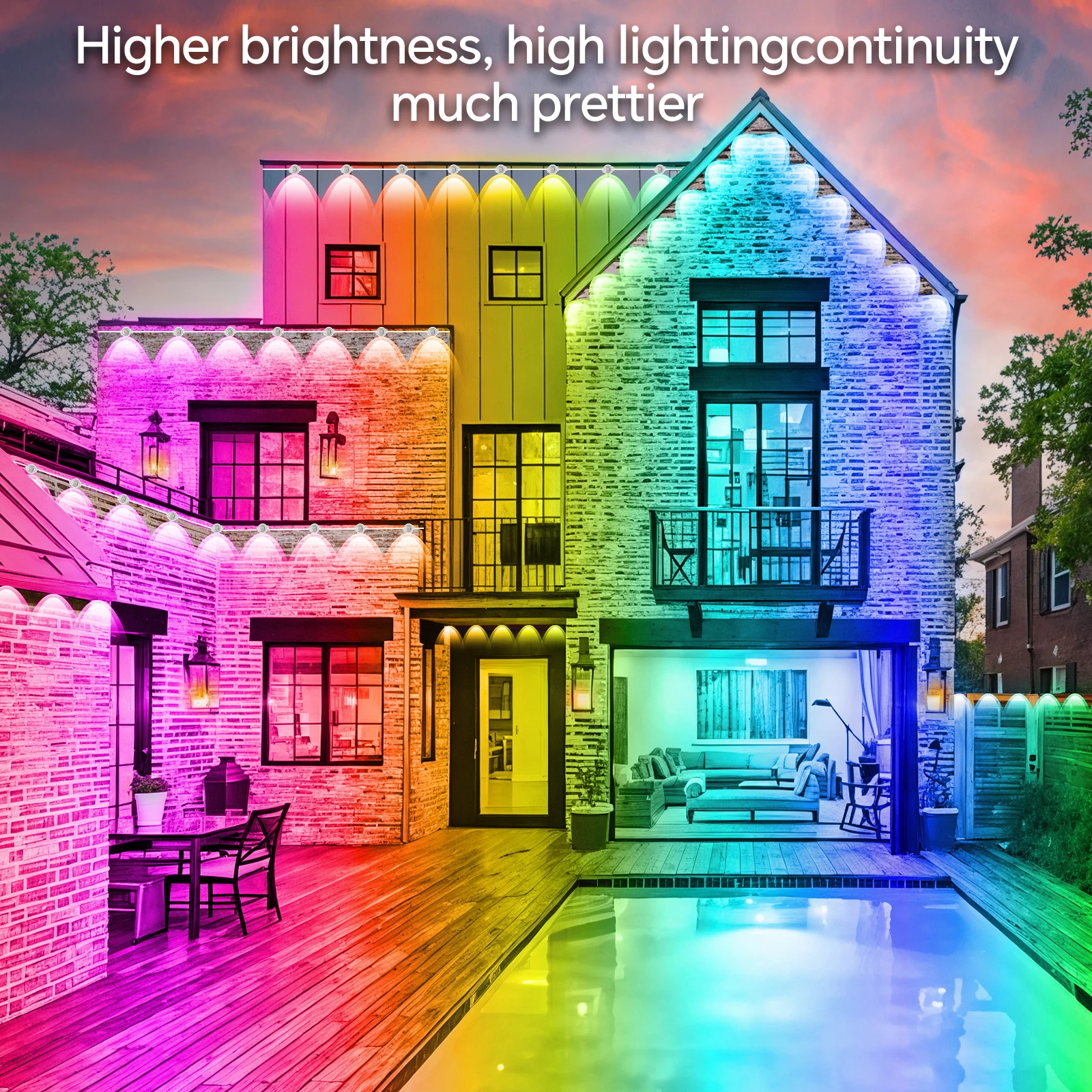 60M & 200FT Permanent Outdoor LED Eaves Lights RGB Waterproof Smart String Lights App Remote Control Color Changing Lamp for House Roof Garden Christmas Holiday Party Daily Accent Lighting photo 3
