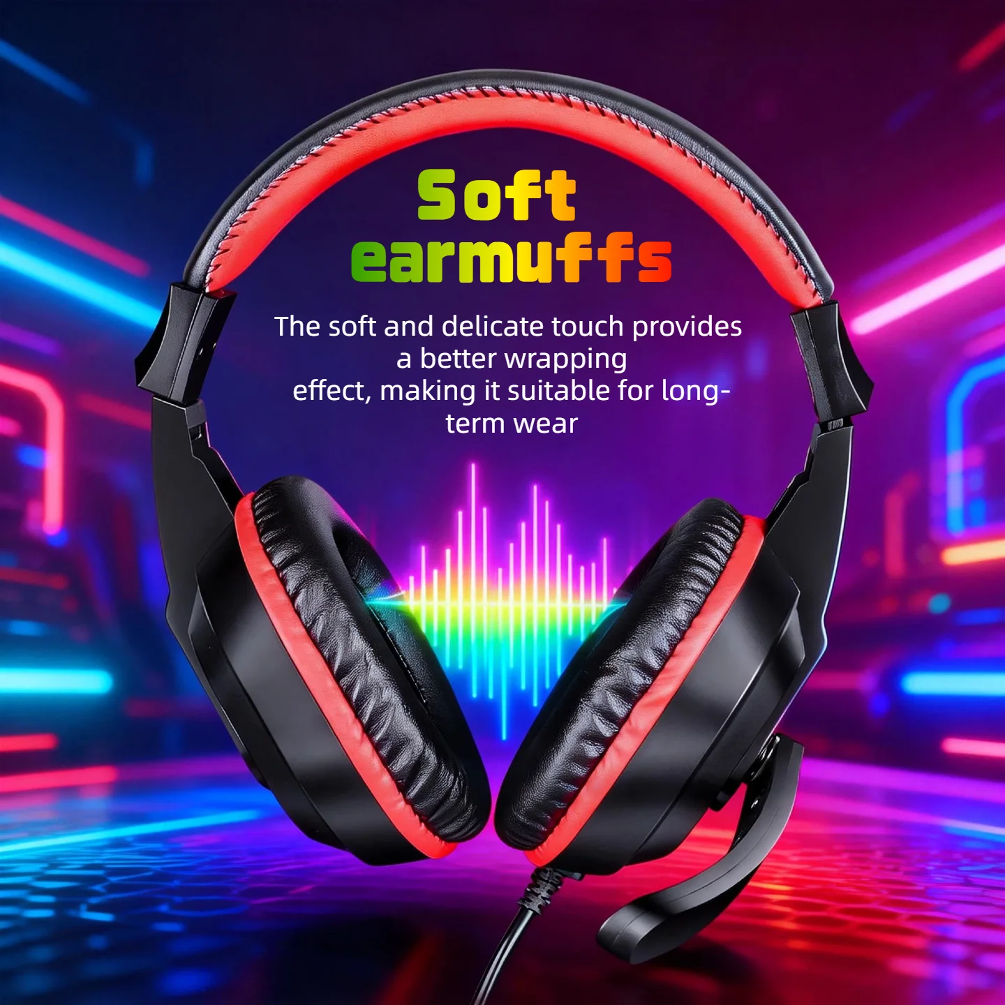 RGB Wired Gaming Headset with Microphone, USB & 3.5mm Over‑Ear Headphones for PC Laptop PS4 PS5 Mobile, Adjustable Noise‑Cancelling Mic, Surround Stereo Sound, Comfortable Headset for Gaming, Office, Study & Daily Use photo 4
