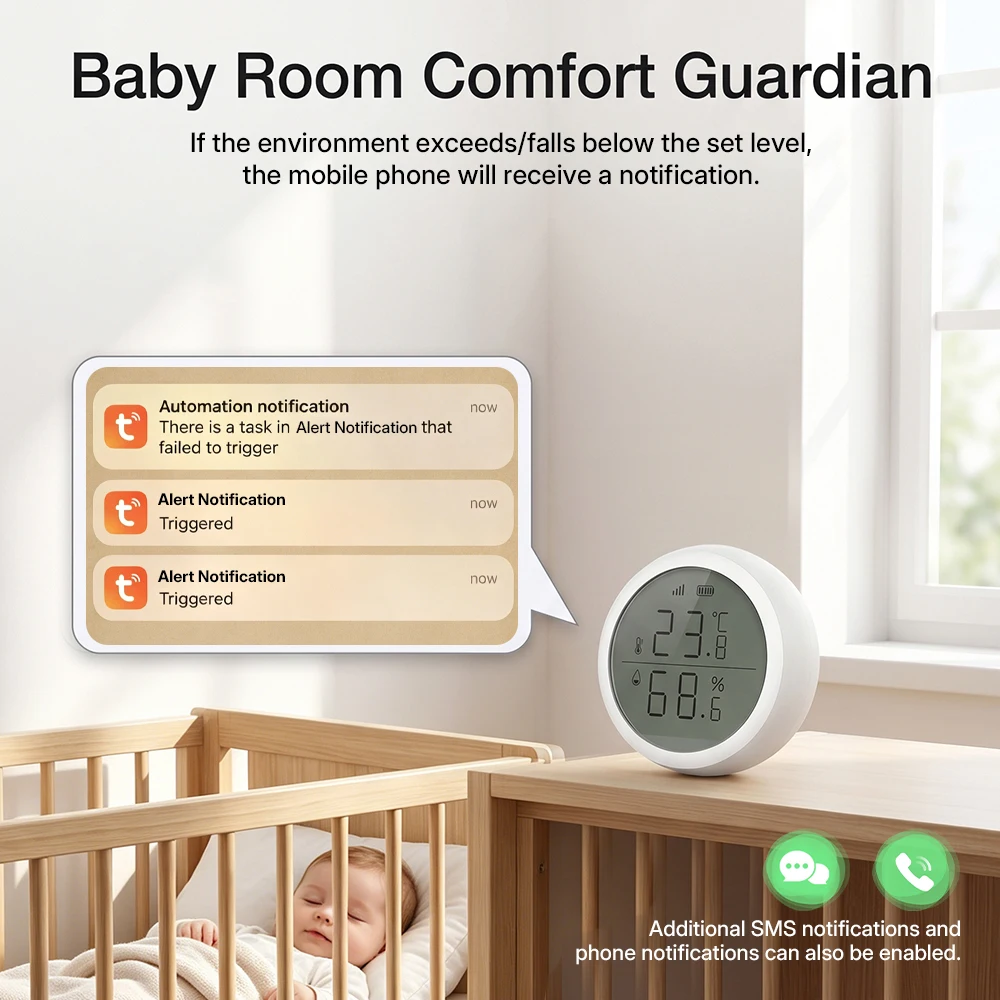 Wireless Temperature Humidity Sensor Indoor Compatible with Tuya Smart Life App ZigBee Alexa/Google Home for Baby Room Cellar photo 5
