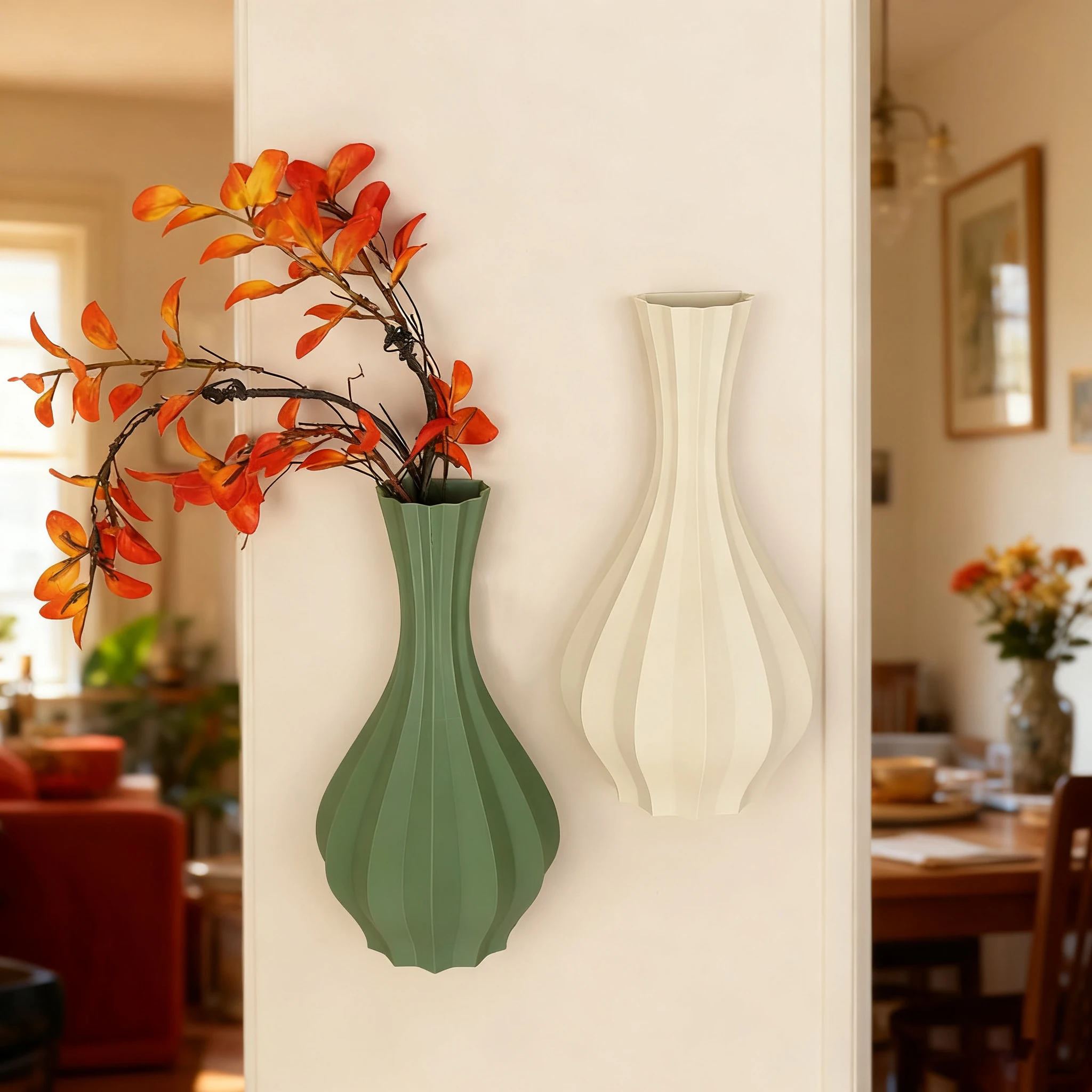 Cross-border Geometric Striped Wall-Mounted Vase, Modern Minimalist Home Wall Decor Flower Vase photo 1