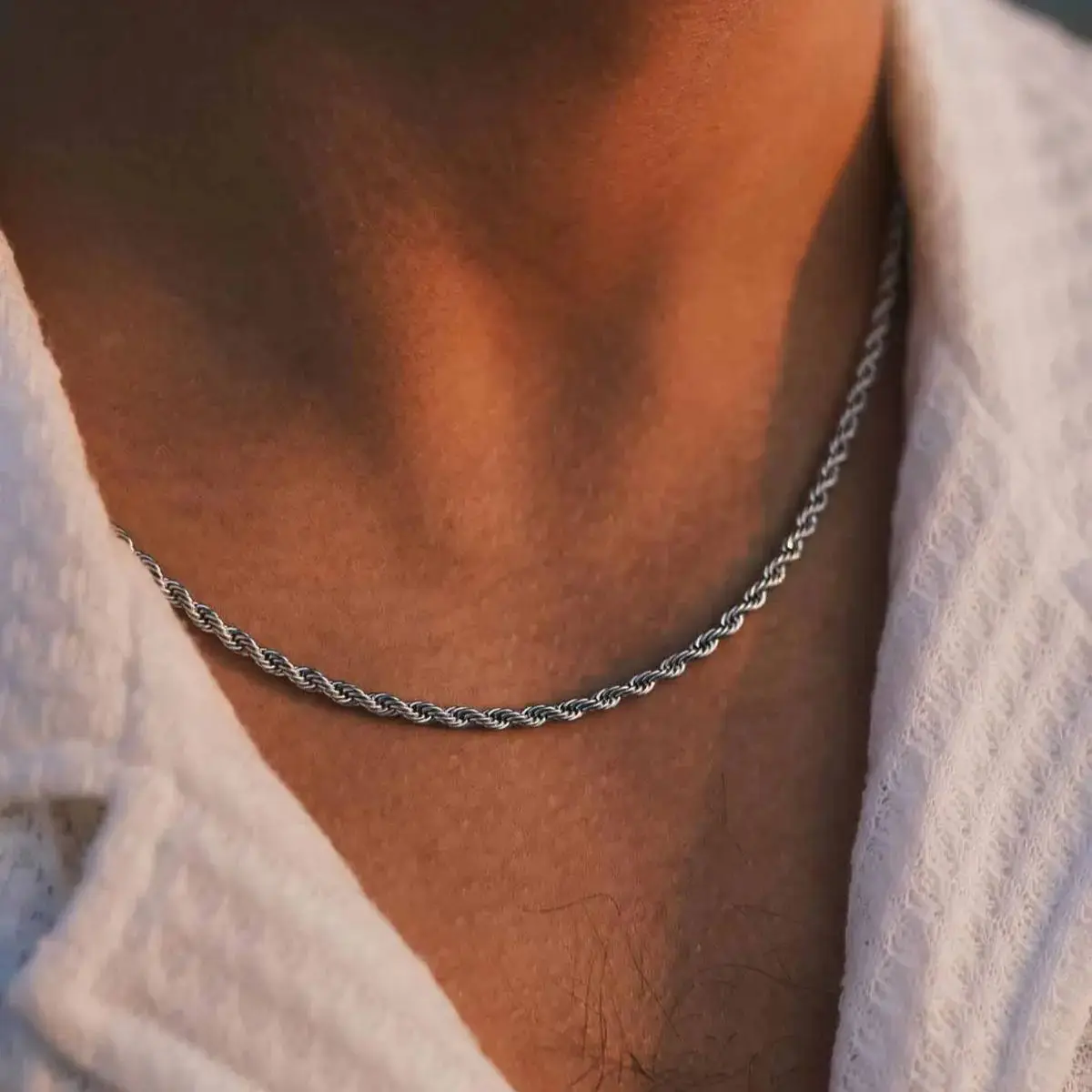 Punk Vintage Rope Chain Necklace for Men Women,Gold Color Stainless Steel Braided Twisted Chain,Hip Hop Casual Jewelry photo 6