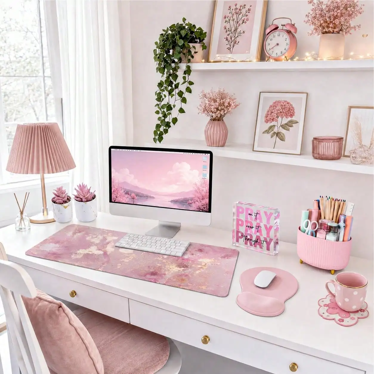 Desk Decor Set Of 7, Office Decor, Girly Desk Organizer And Accessories | Large Mouse Pad With Wrist Rest Set, Desk Accessories Decor, Office Supplies photo 3