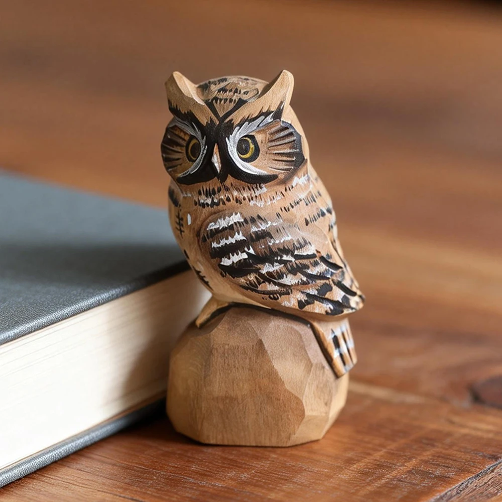 Handcrafted Wooden Snowy Owl Sculpture Statue Figurines Animal Home Desk Accessories Decor Ornament Home Decoration Unique Gift photo 3
