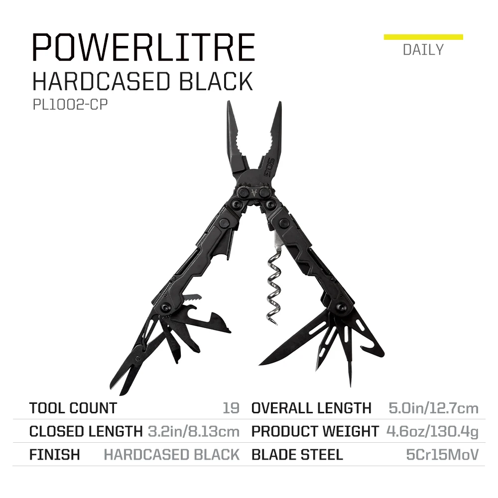 SOG PowerLitre 19 Functions Compact Multitool EDC 5 Inch Lightweight Stainless Steel Multifunctional Pliers W/ Folding Knife Wire Cutter Magnetic Bit Holder Corkscrew For Survival Hiking Home DIY Outdoor Emergency Repair Portable Hand Tools W/ Pocket Clip photo 3
