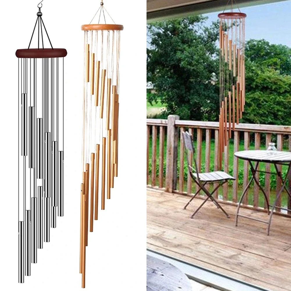 1piece 12 Tubes Aluminum Alloy Wind Chimes with Hook Gold/silver Bells for Outside Home Wedding Party Memorial Decoration Gifts photo 2