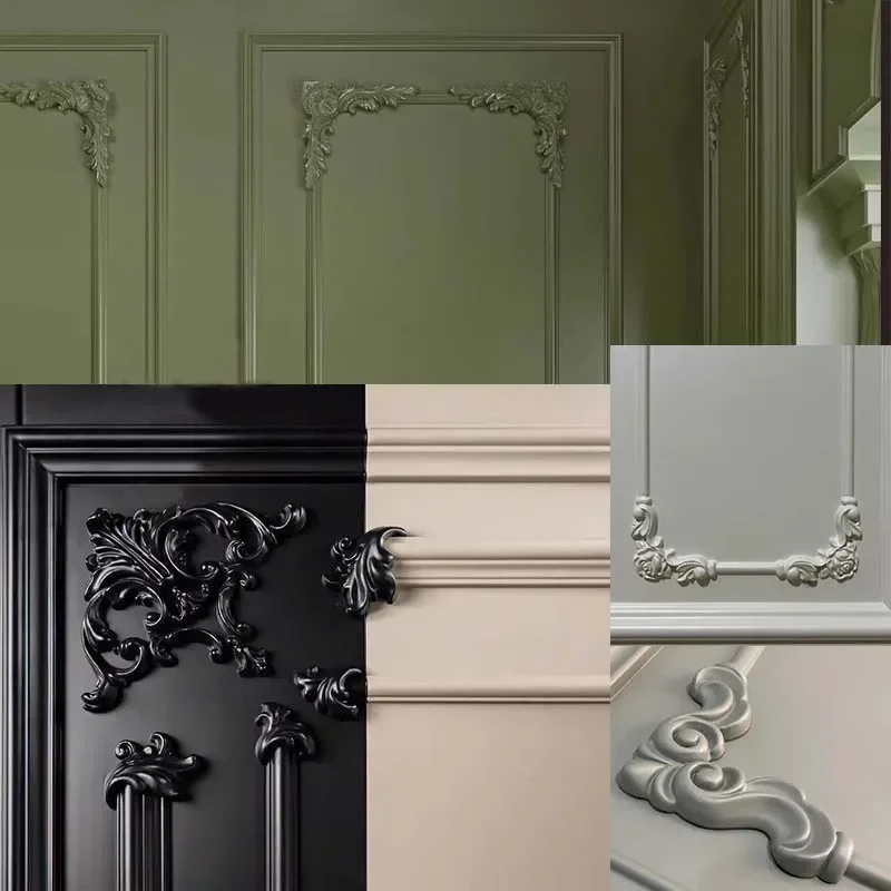 Wood Molding Corner Onlay Cabinet Home Decor Items Figurines Furniture Accessories Decorative Vintage Wood Carved Applique Frame photo 6