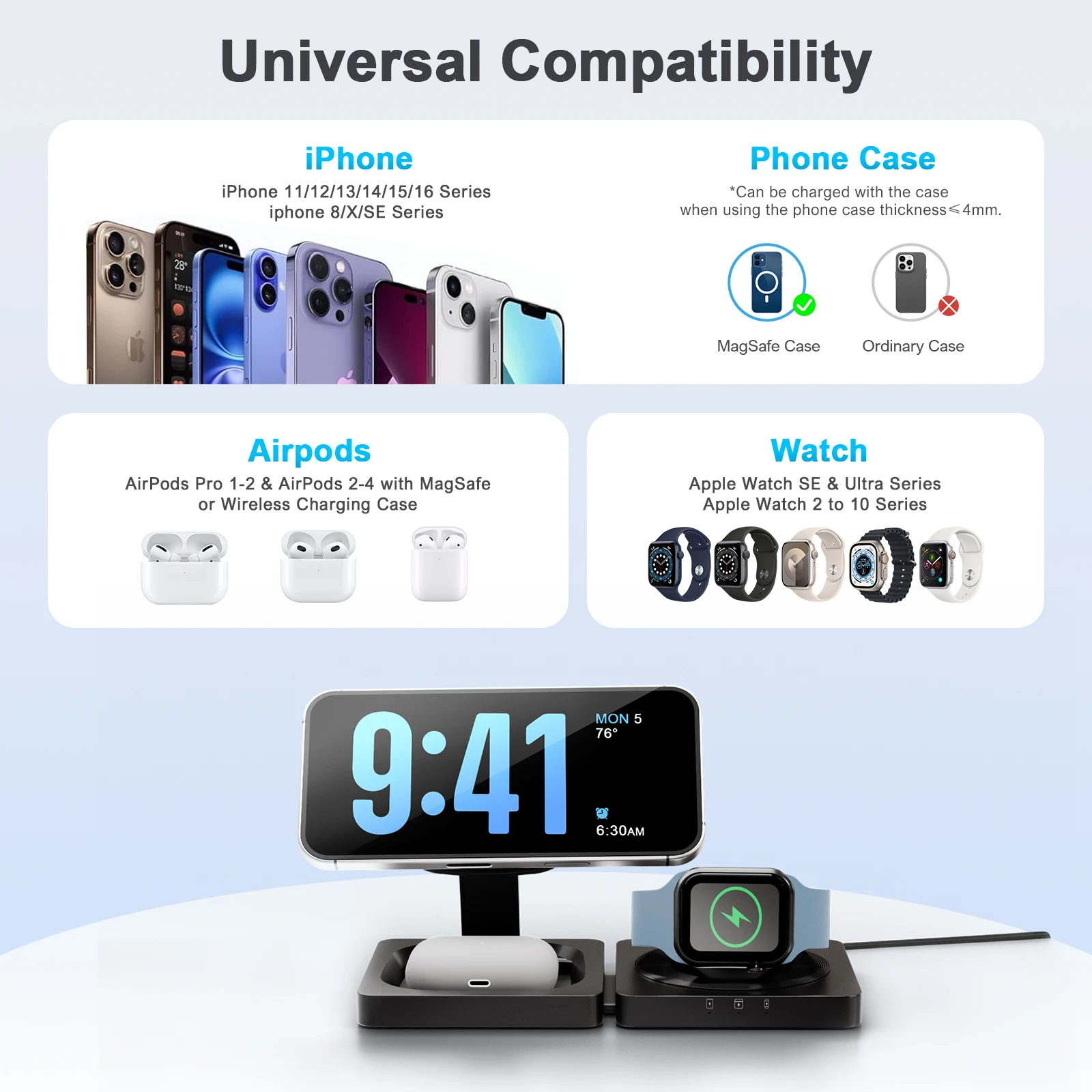 Magnetic Wireless Charger 3-in-1 Folding Fast Charging Station Foldable Travel for Magsafe  iPhone 17/16/15/14/13 Watch Airpods photo 3